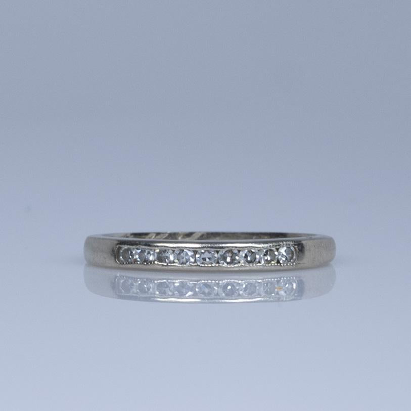 1970 Dated 14K White Gold Channel Set Single Cut Personalized Wedding Band