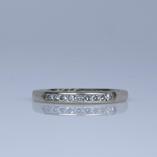 1970 Dated 14K White Gold Channel Set Single Cut Personalized Wedding Band