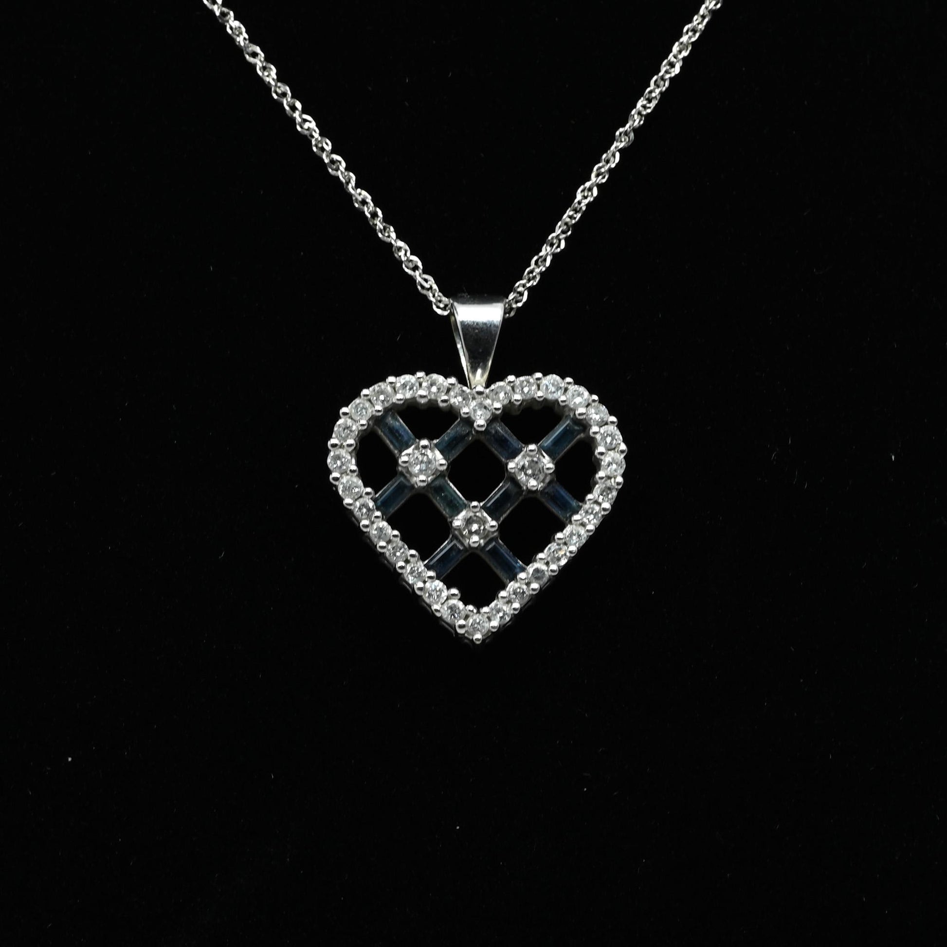 Diamond & Sapphire Heart 14k White Gold Pendant