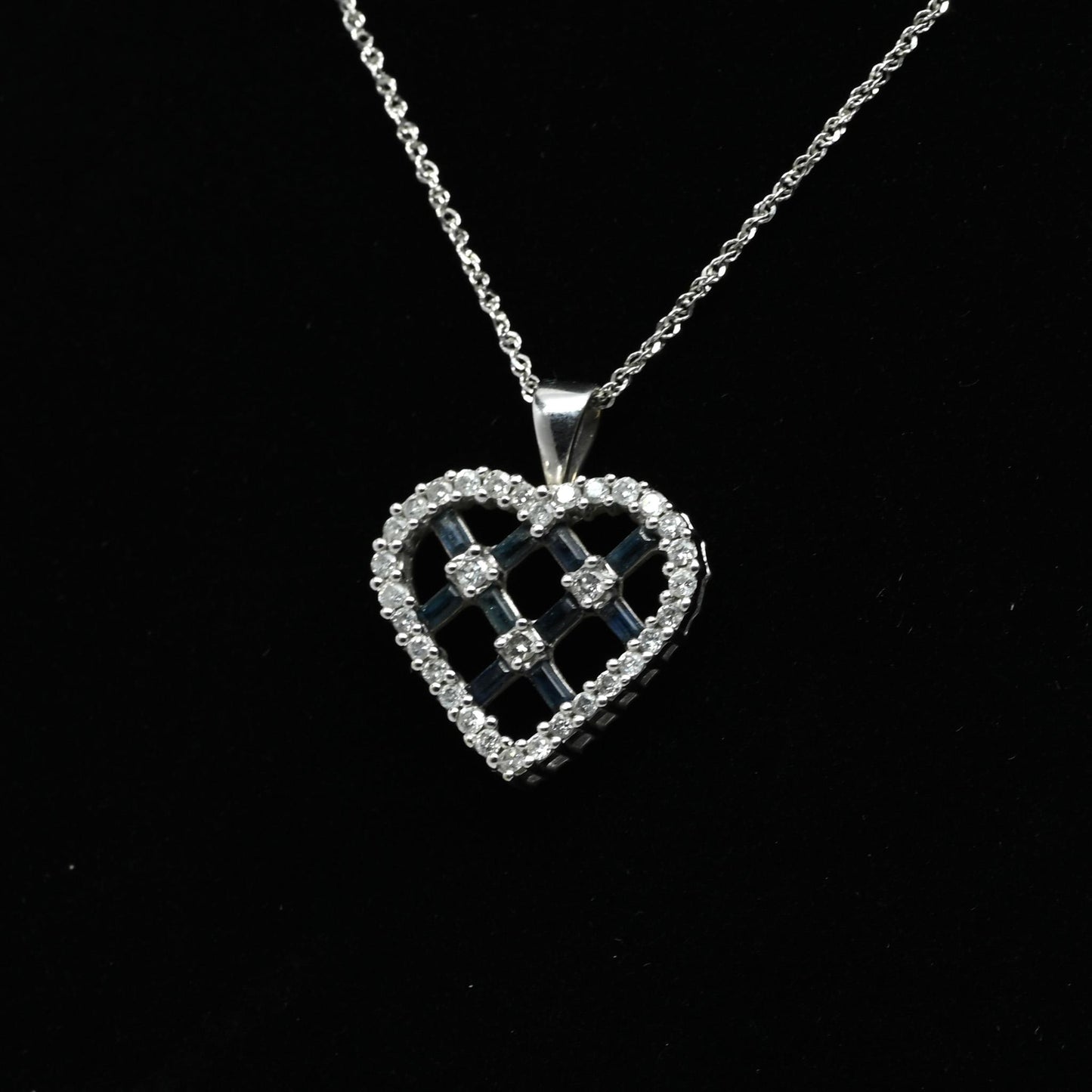 Diamond & Sapphire Heart 14k White Gold Pendant