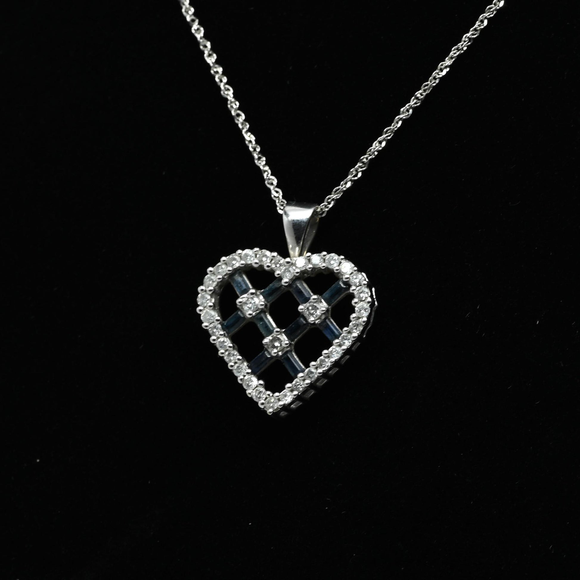 Diamond & Sapphire Heart 14k White Gold Pendant