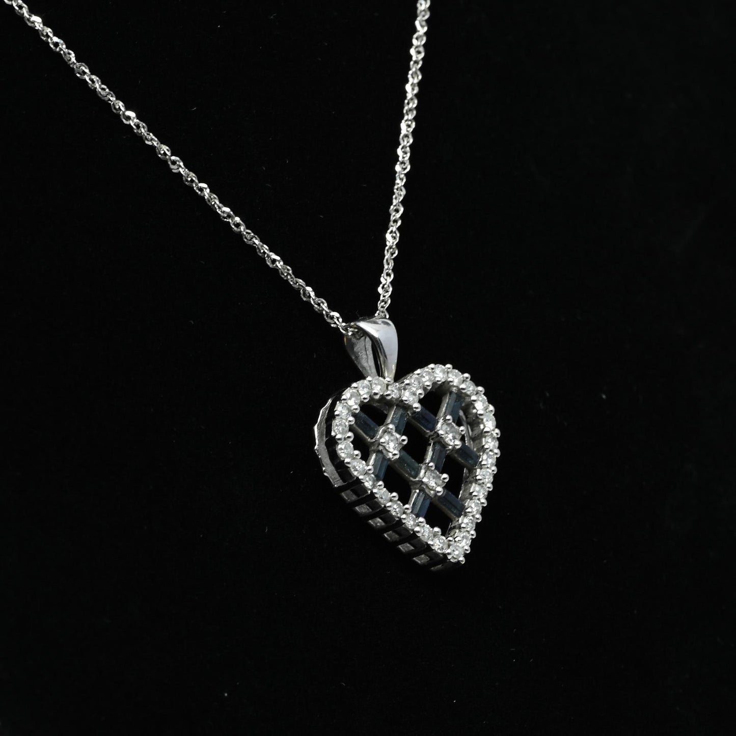 Diamond & Sapphire Heart 14k White Gold Pendant