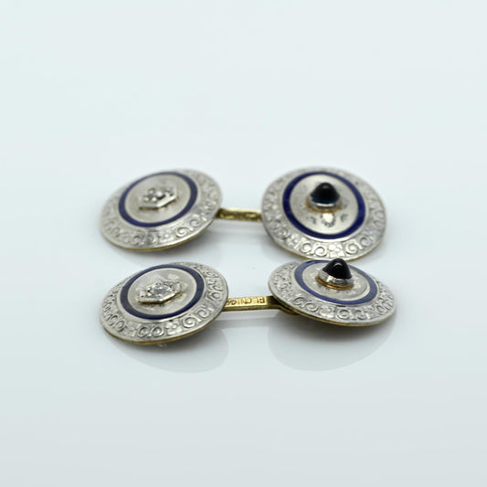 Art Deco Platinum over Gold Diamond & Sapphire Cufflinks