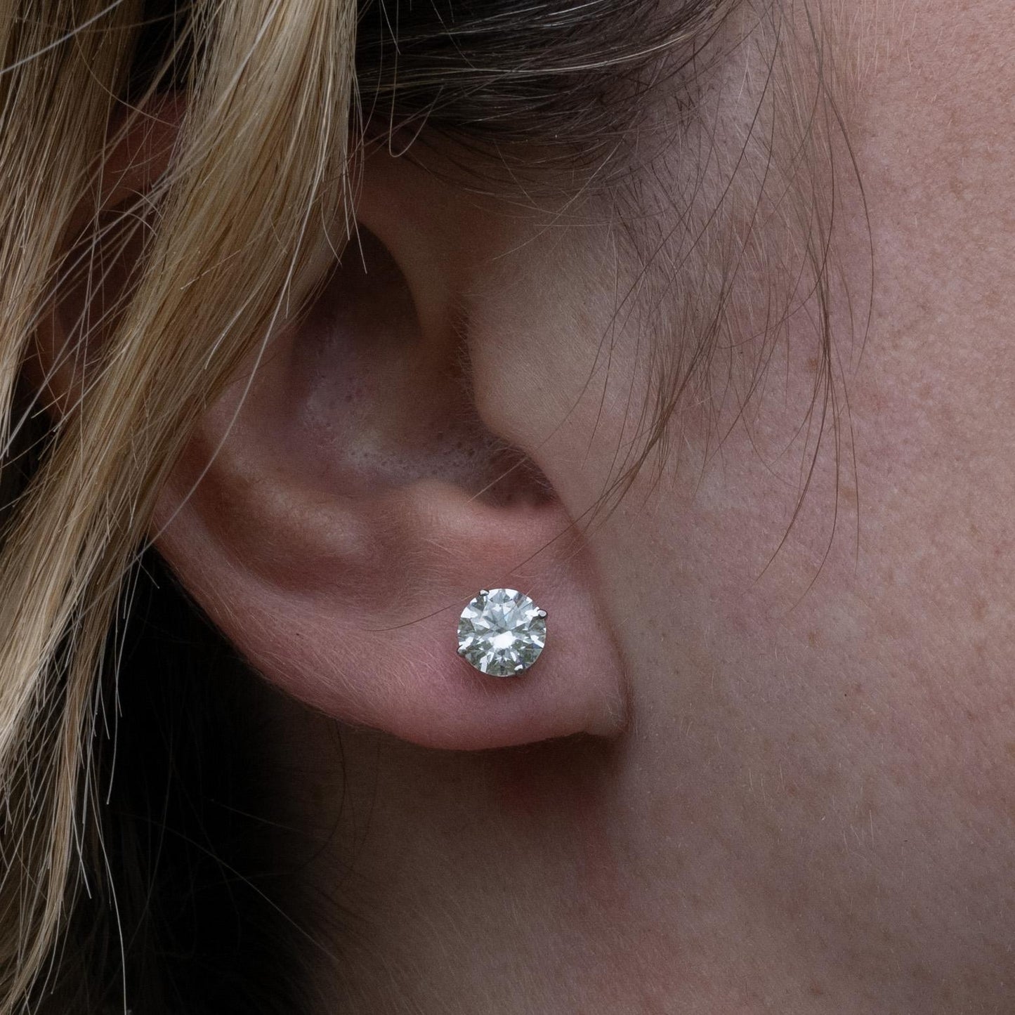 New 2 Carat tw Round Lab Grown Diamond Studs 14K White Gold Friction Back