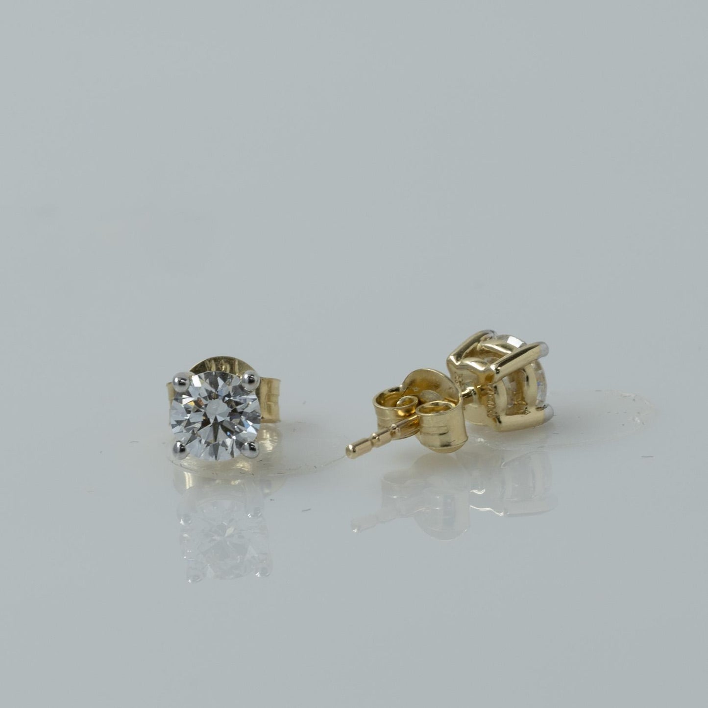 New 1 Carat tw Round Lab Grown Diamond Studs 14K Yellow Gold Friction Back