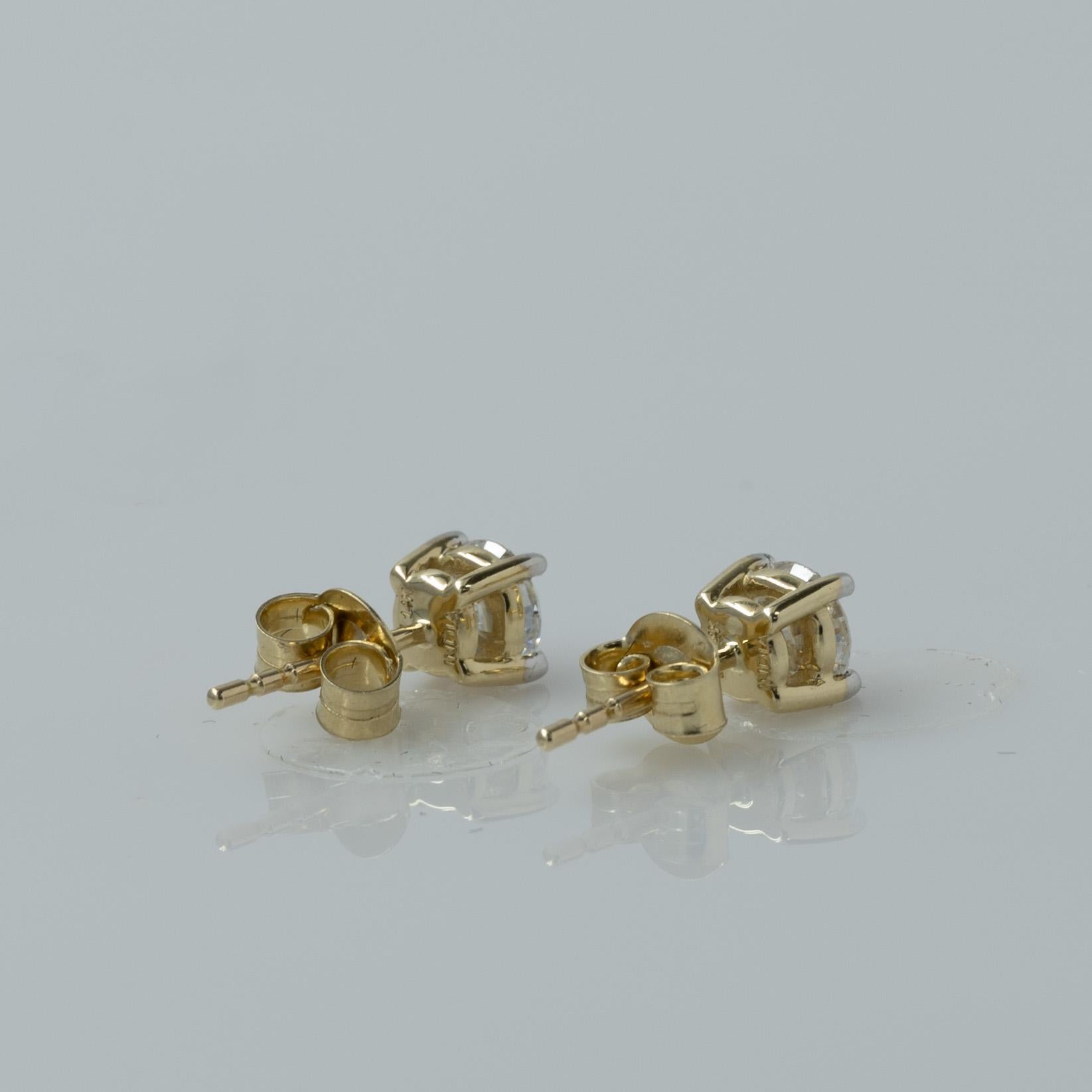 New 1 Carat tw Round Lab Grown Diamond Studs 14K Yellow Gold Friction Back