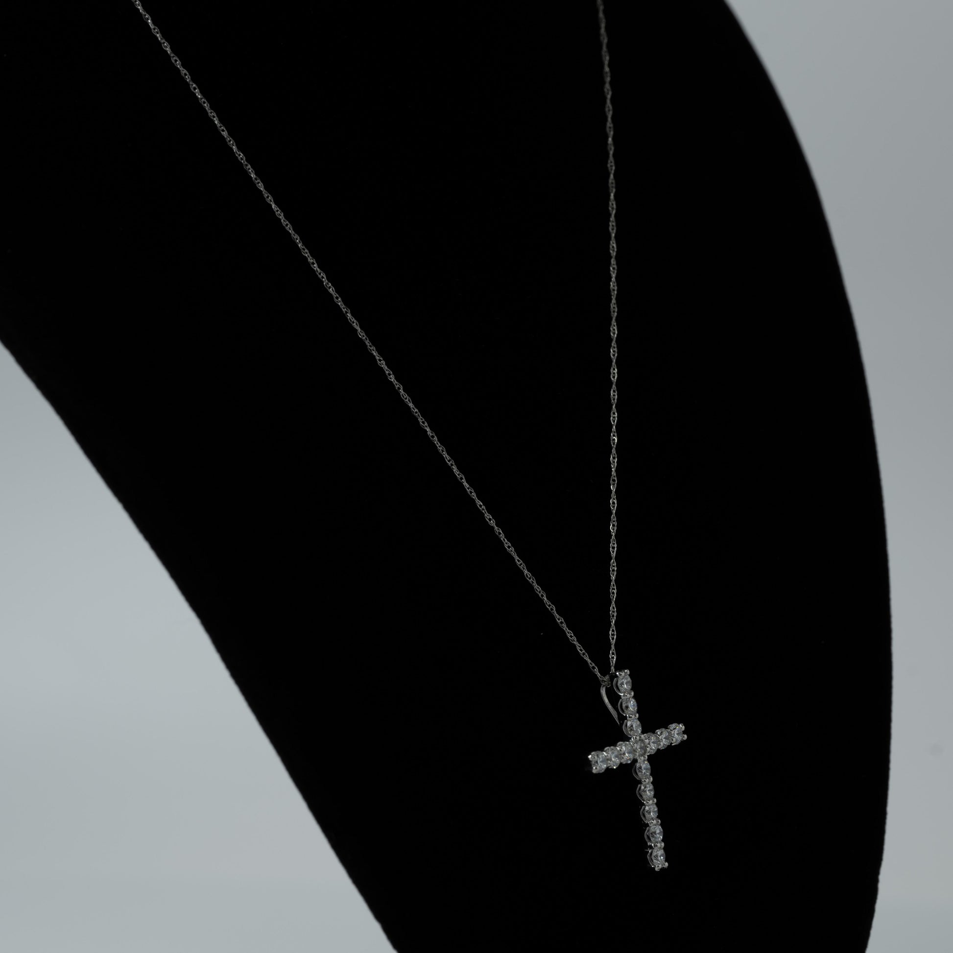 New 1ctw Lab Grown Diamond Cross Pendant w 14K White Gold Chain 18in