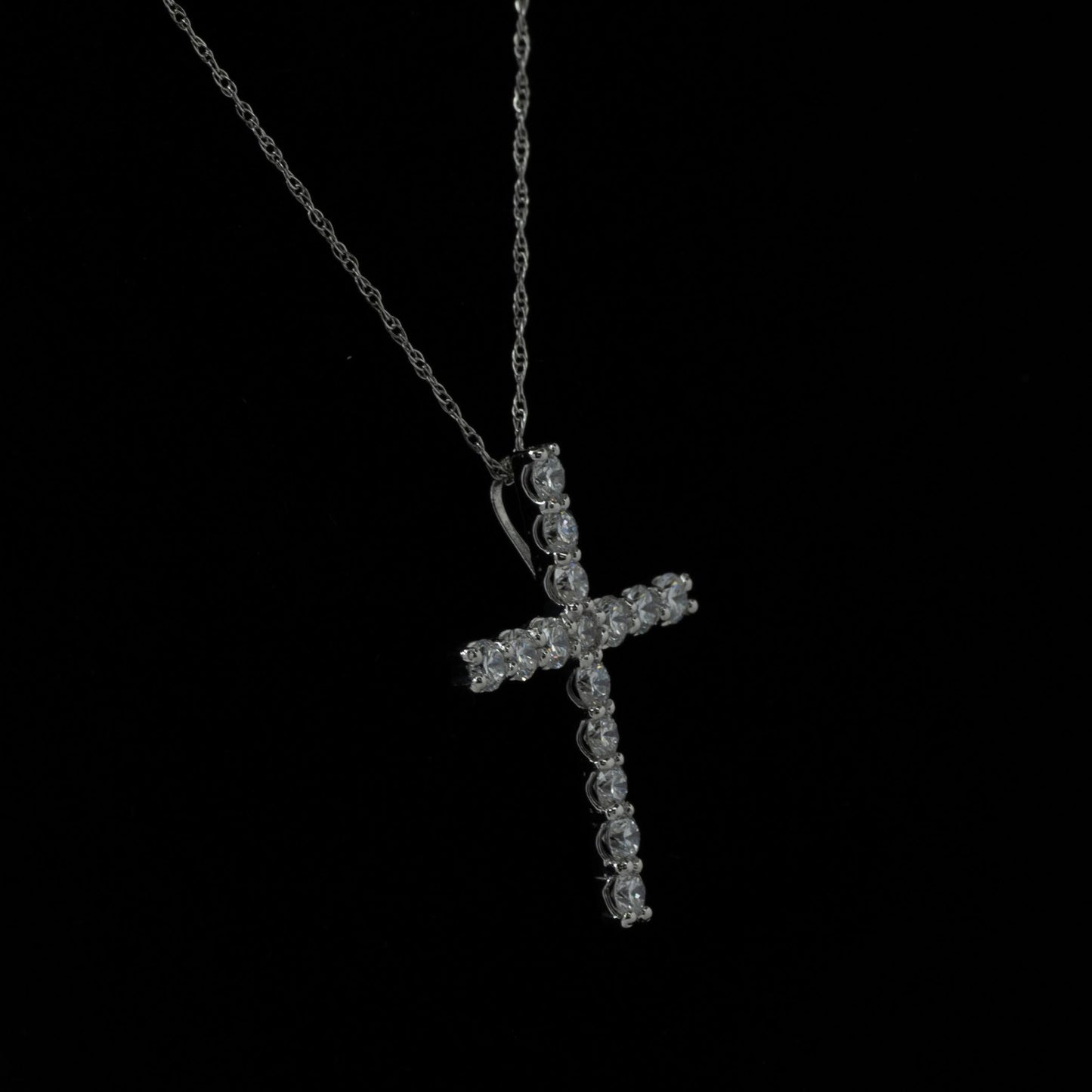 New 1ctw Lab Grown Diamond Cross Pendant w 14K White Gold Chain 18in