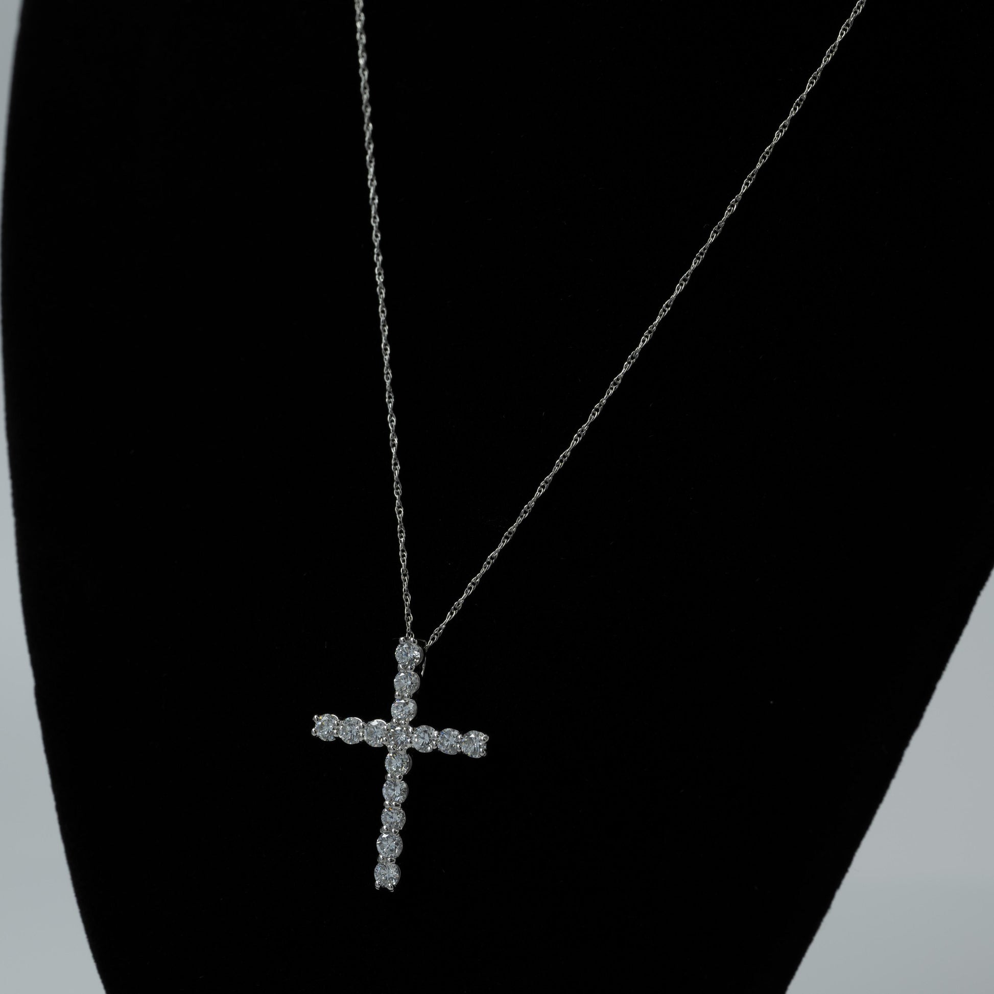 New 1ctw Lab Grown Diamond Cross Pendant w 14K White Gold Chain 18in