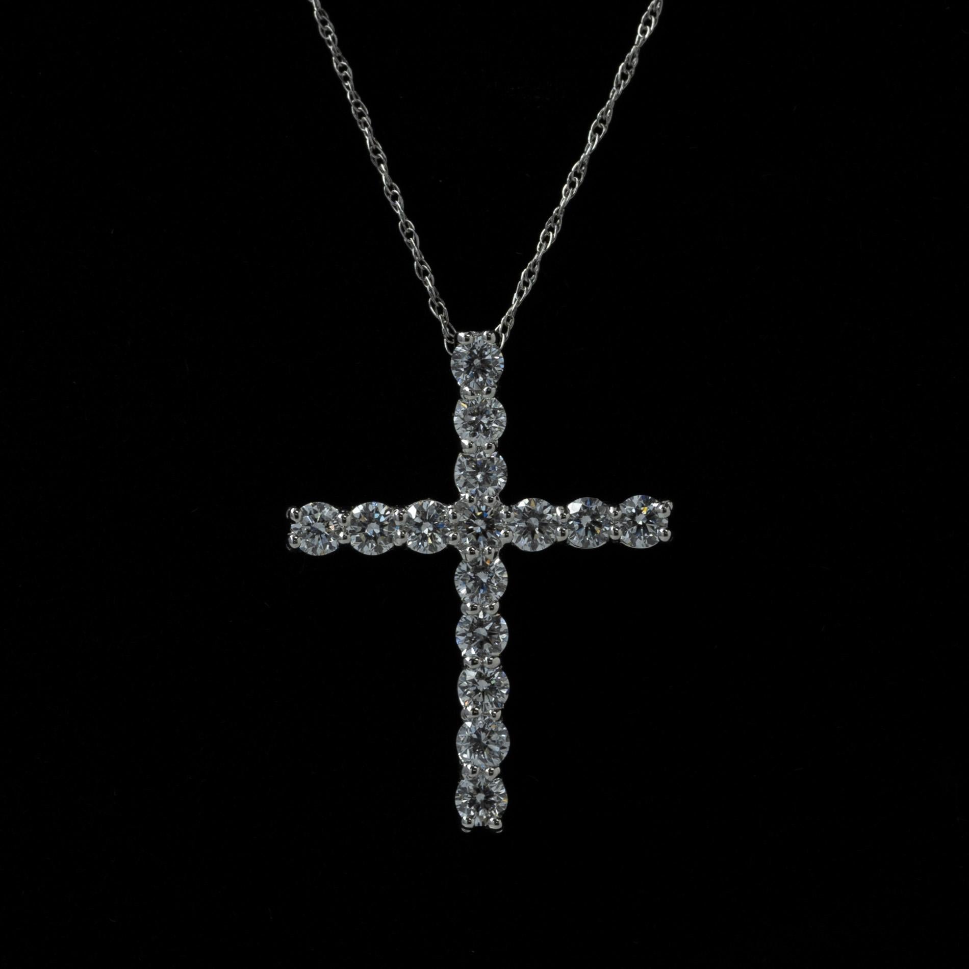 New 1ctw Lab Grown Diamond Cross Pendant w 14K White Gold Chain 18in