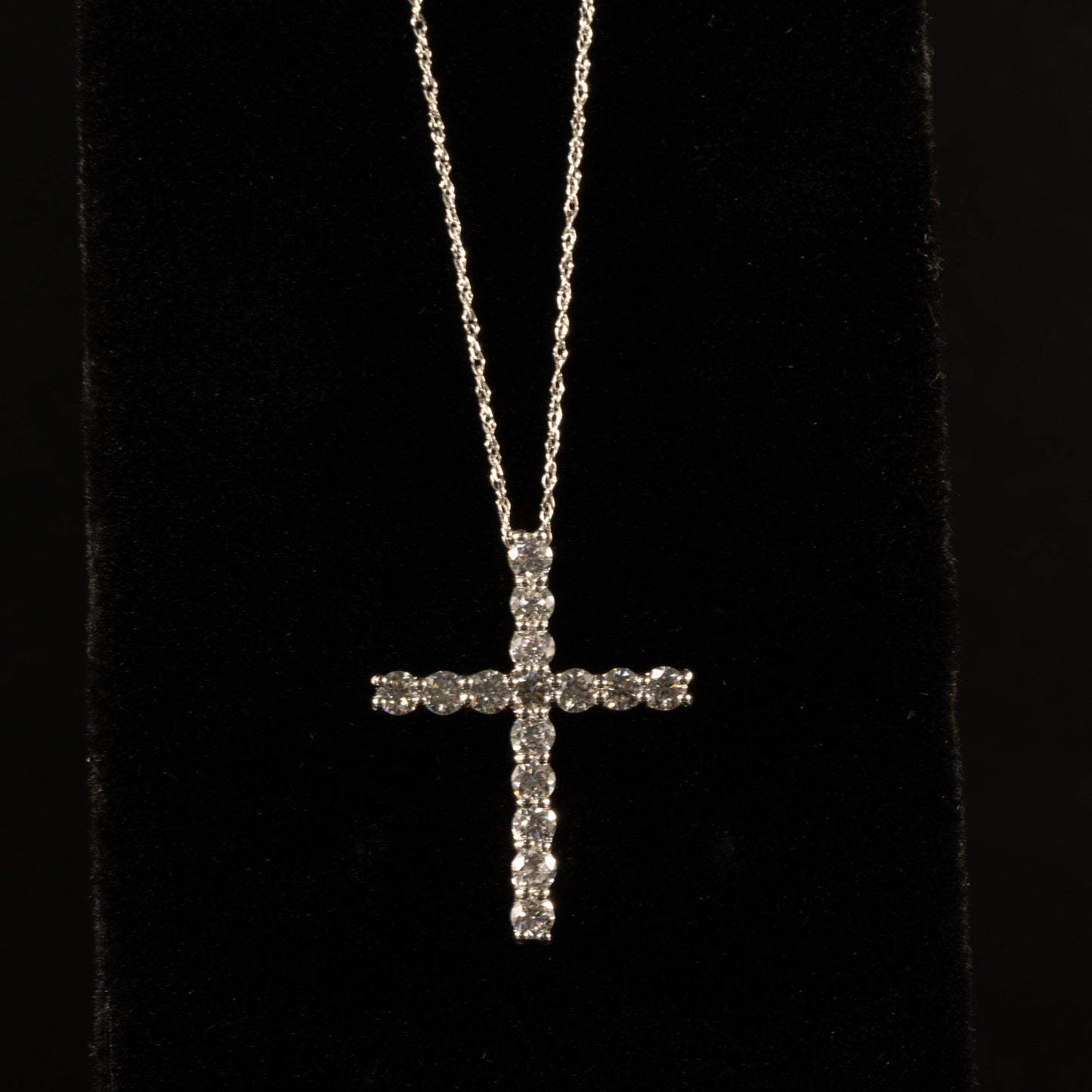 New 1ctw Lab Grown Diamond Cross Pendant w 14K White Gold Chain 18in