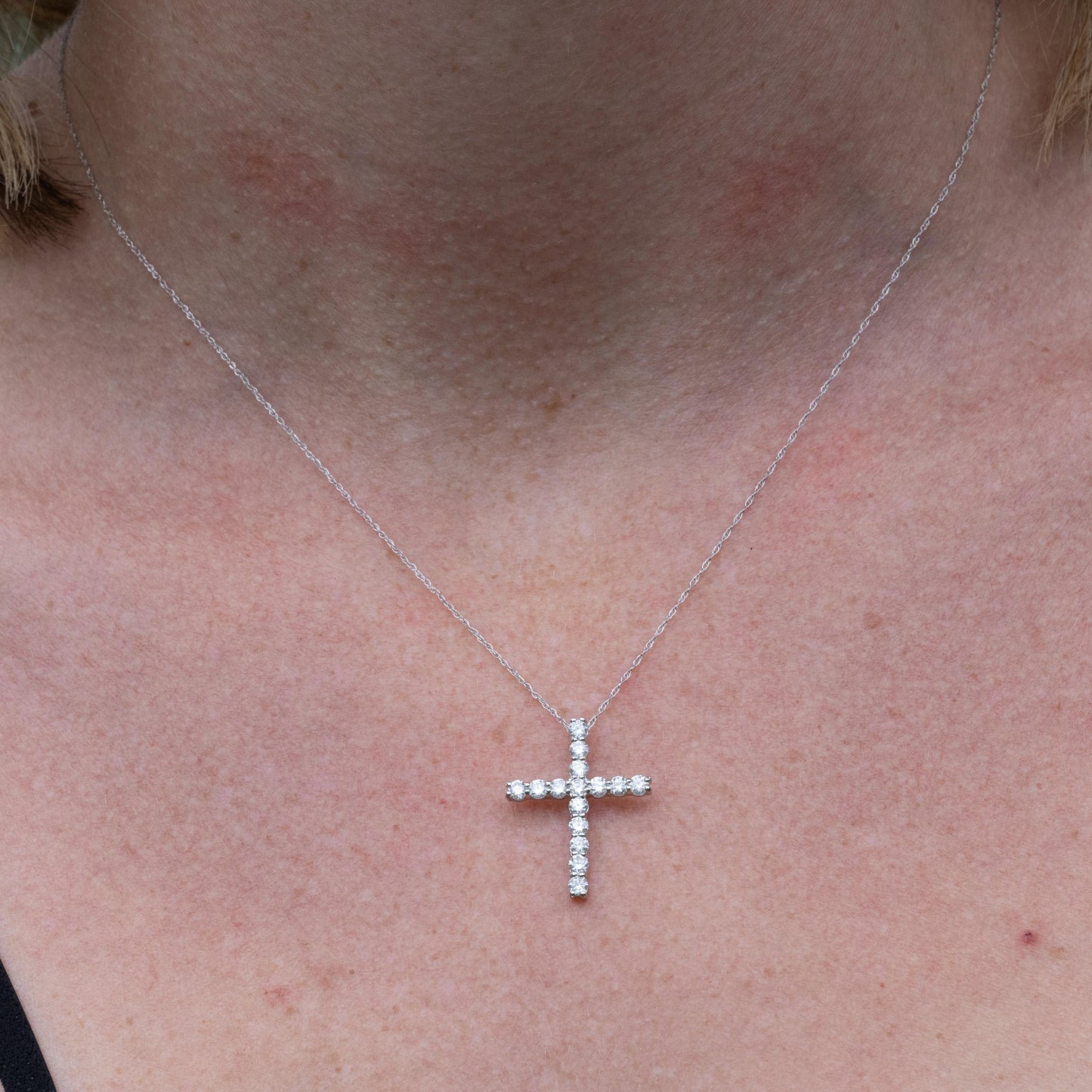 New 1ctw Lab Grown Diamond Cross Pendant w 14K White Gold Chain 18in