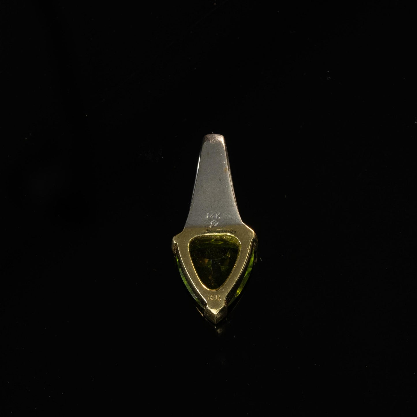 5ct Peridot Triangle 14 and 18k White and Yellow Gold Pendant