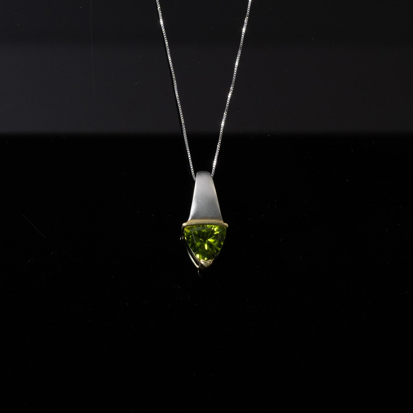 5ct Peridot Triangle 14 and 18k White and Yellow Gold Pendant