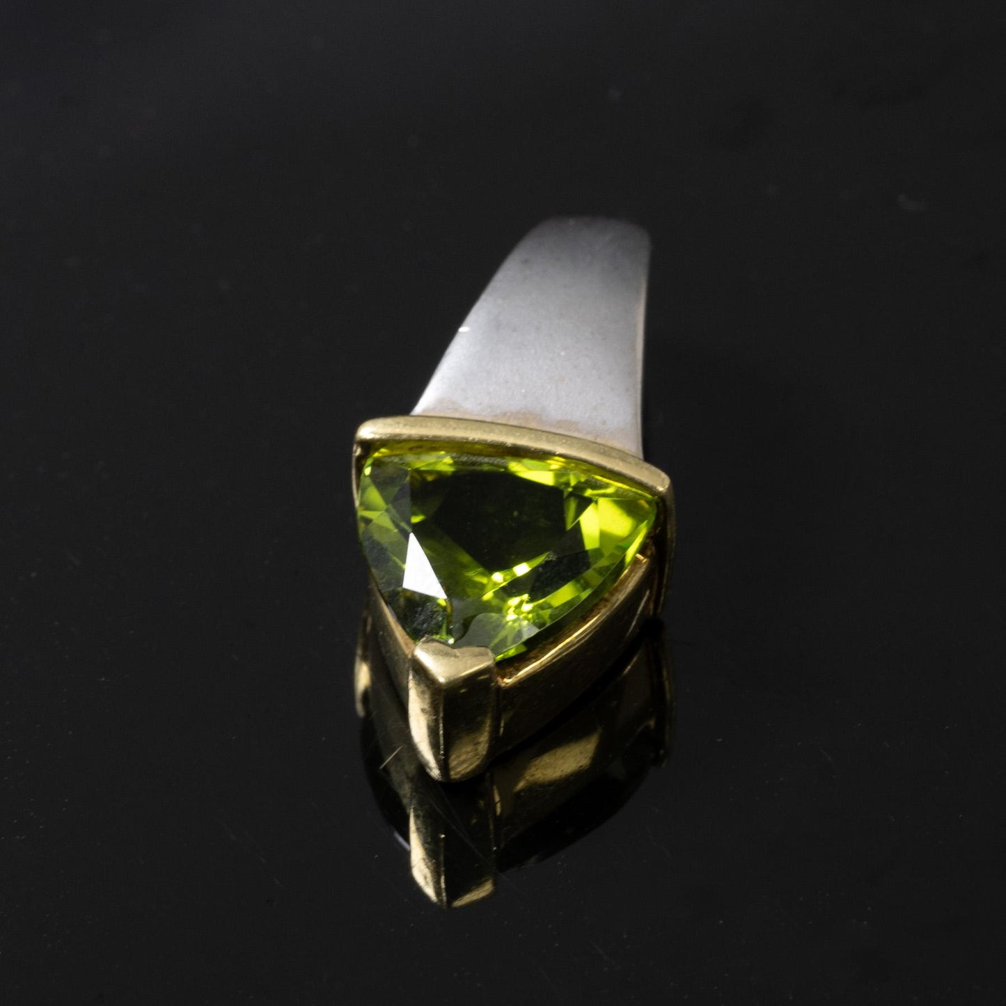 5ct Peridot Triangle 14 and 18k White and Yellow Gold Pendant