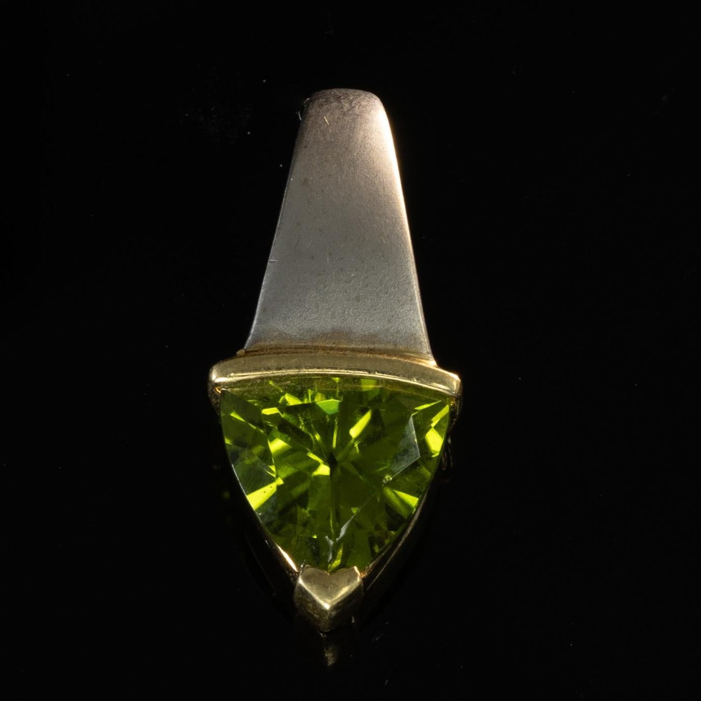 5ct Peridot Triangle 14 and 18k White and Yellow Gold Pendant