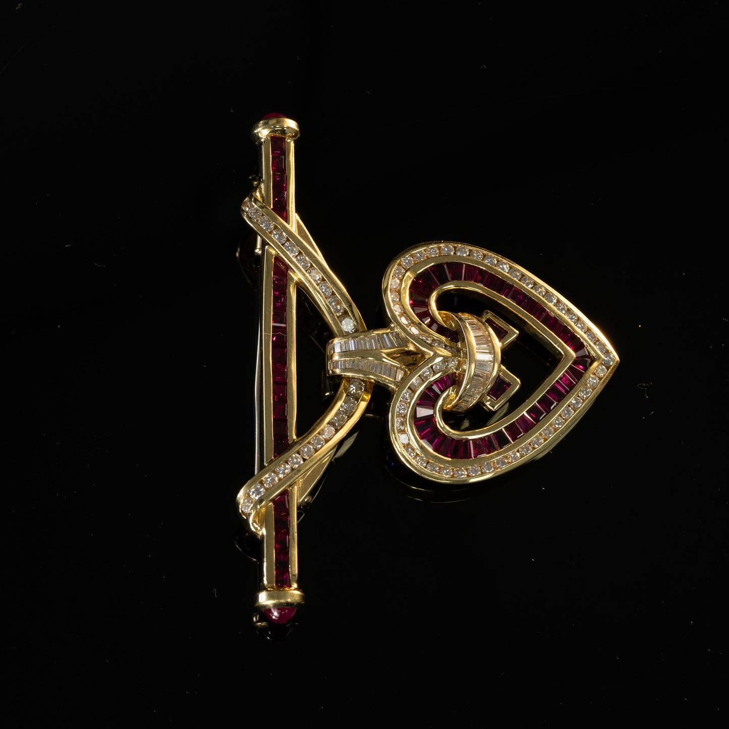 Charles Krypell Ruby & Diamond Heart Pendant/Brooch in 18KT Yellow Gold