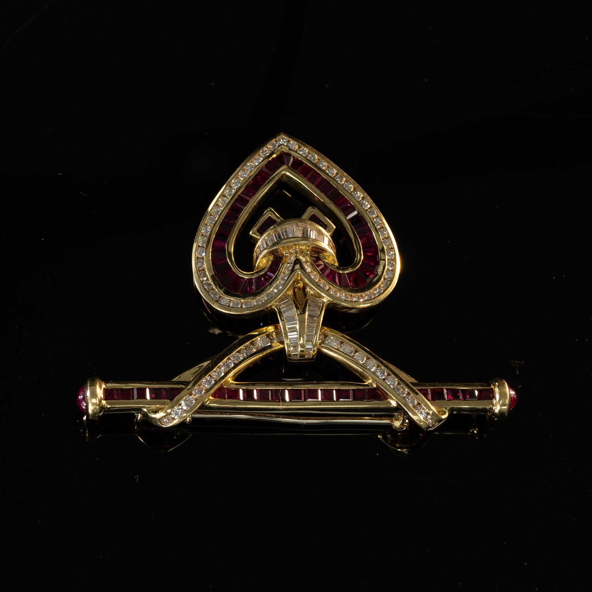 Charles Krypell Ruby & Diamond Heart Pendant/Brooch in 18KT Yellow Gold