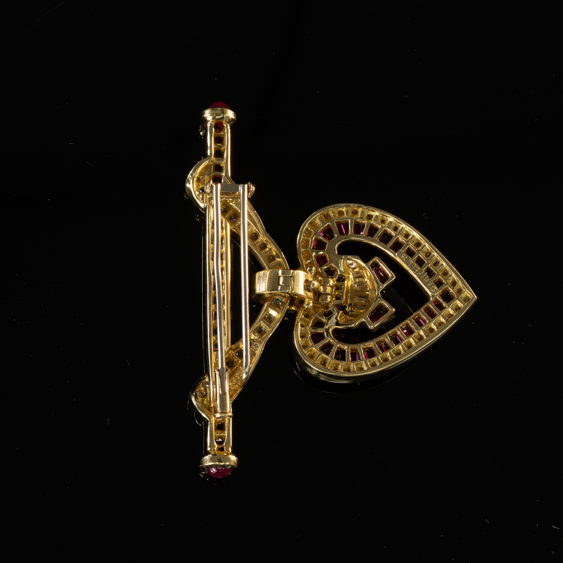 Charles Krypell Ruby & Diamond Heart Pendant/Brooch in 18KT Yellow Gold