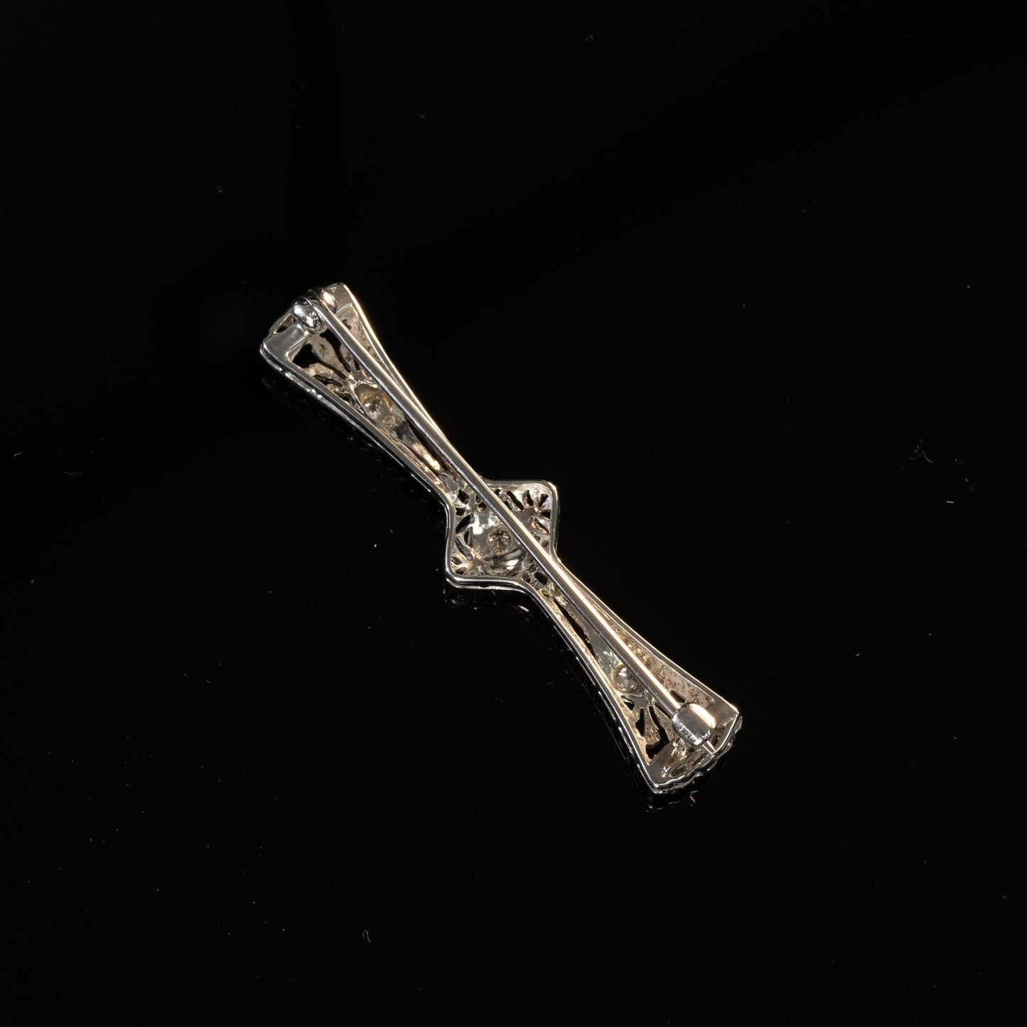 Art Deco Diamond Filigree Brooch in 14k White Gold