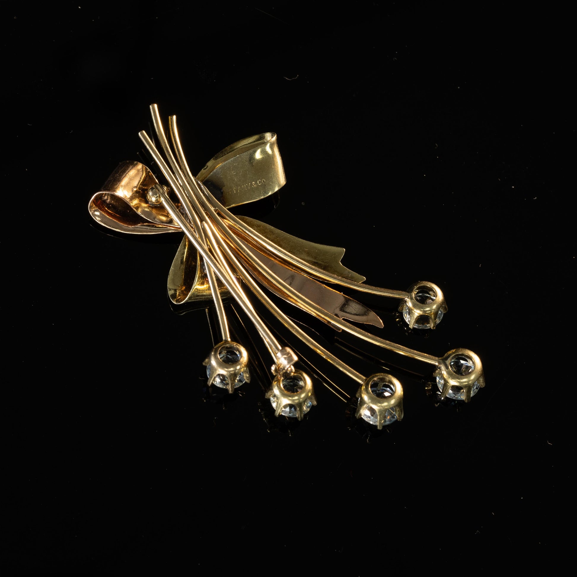 Tiffany Aquamarine Bow Brooch in 14K Rose and Yellow Gold