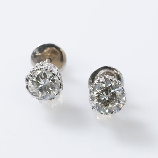 1.75ctw Vintage Old European Cut Diamond Studs in 18k White Gold