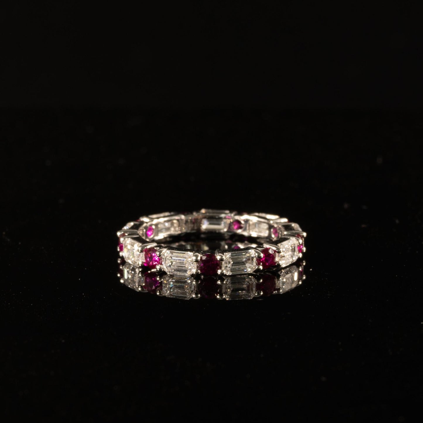 New 2.25ctw Lab Diamond & Ruby Eternity Band 14k White Gold Ring