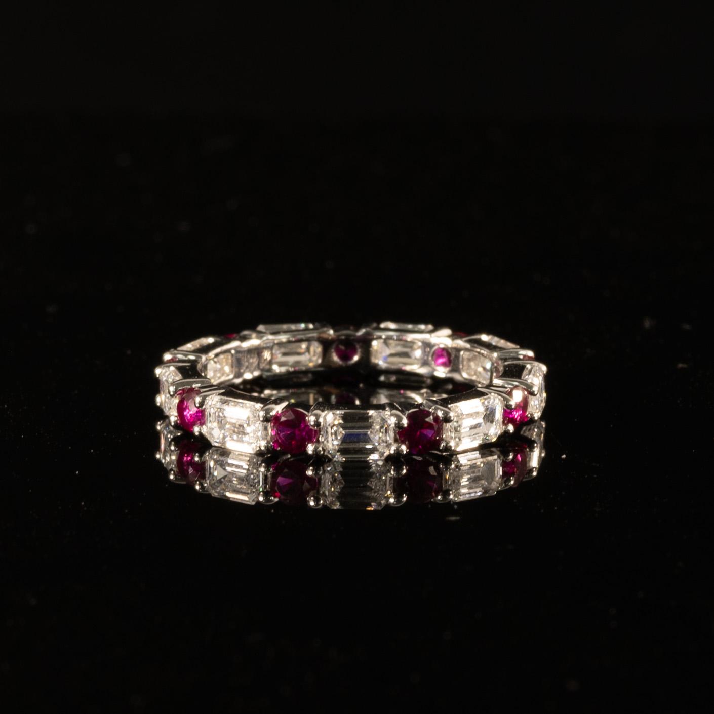 New 2.25ctw Lab Diamond & Ruby Eternity Band 14k White Gold Ring