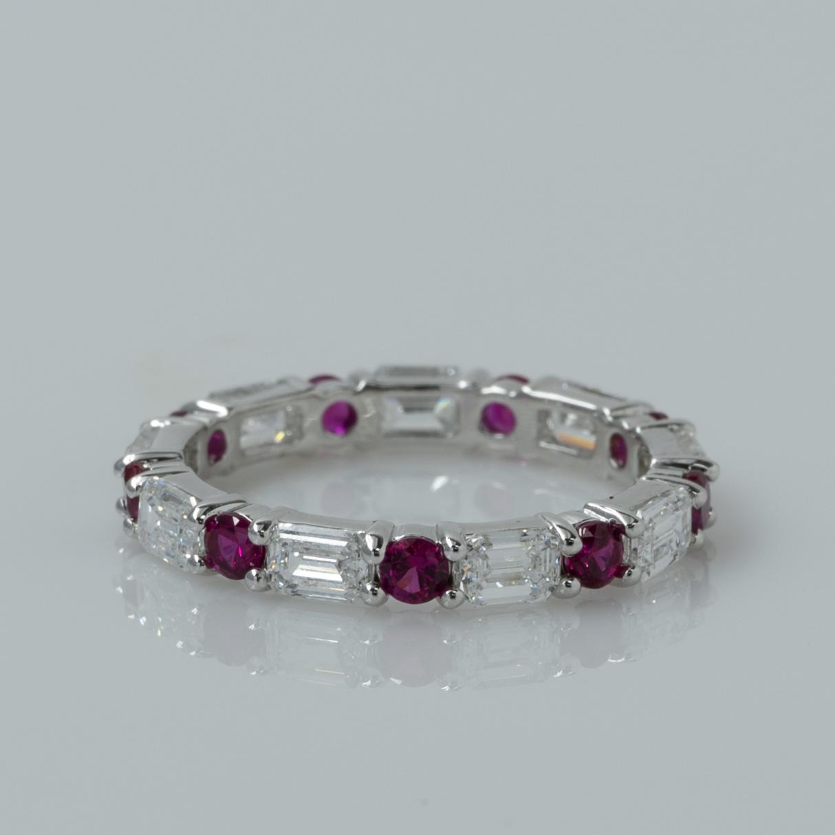 New 2.25ctw Lab Diamond & Ruby Eternity Band 14k White Gold Ring