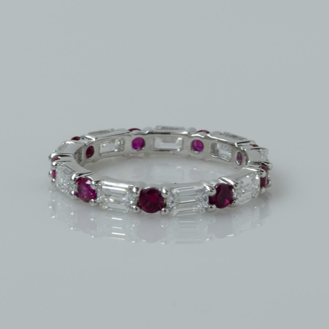 New 2.25ctw Lab Diamond & Ruby Eternity Band 14k White Gold Ring