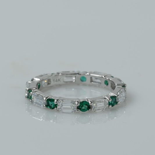 New 2.25ctw Lab Diamond & Emerald Eternity Band 14k White Gold Ring