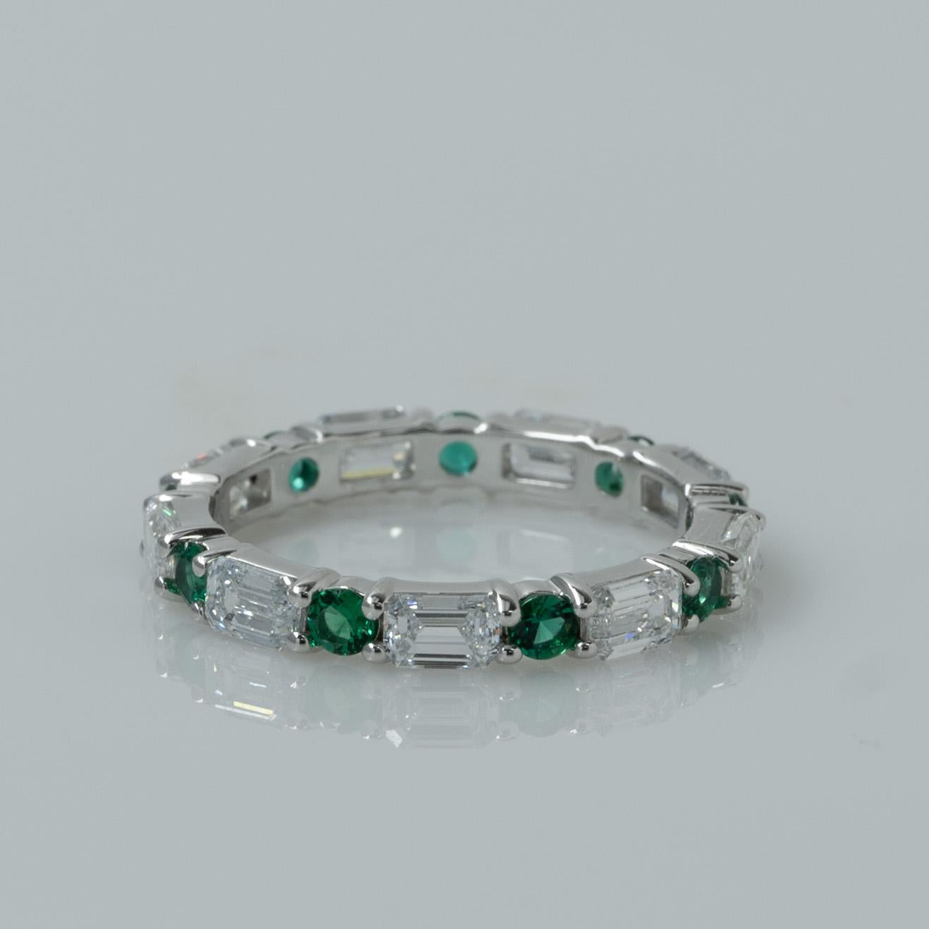 New 2.25ctw Lab Diamond & Emerald Eternity Band 14k White Gold Ring