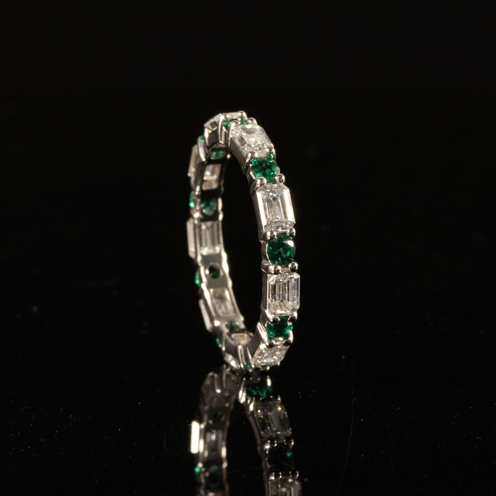 New 2.25ctw Lab Diamond & Emerald Eternity Band 14k White Gold Ring