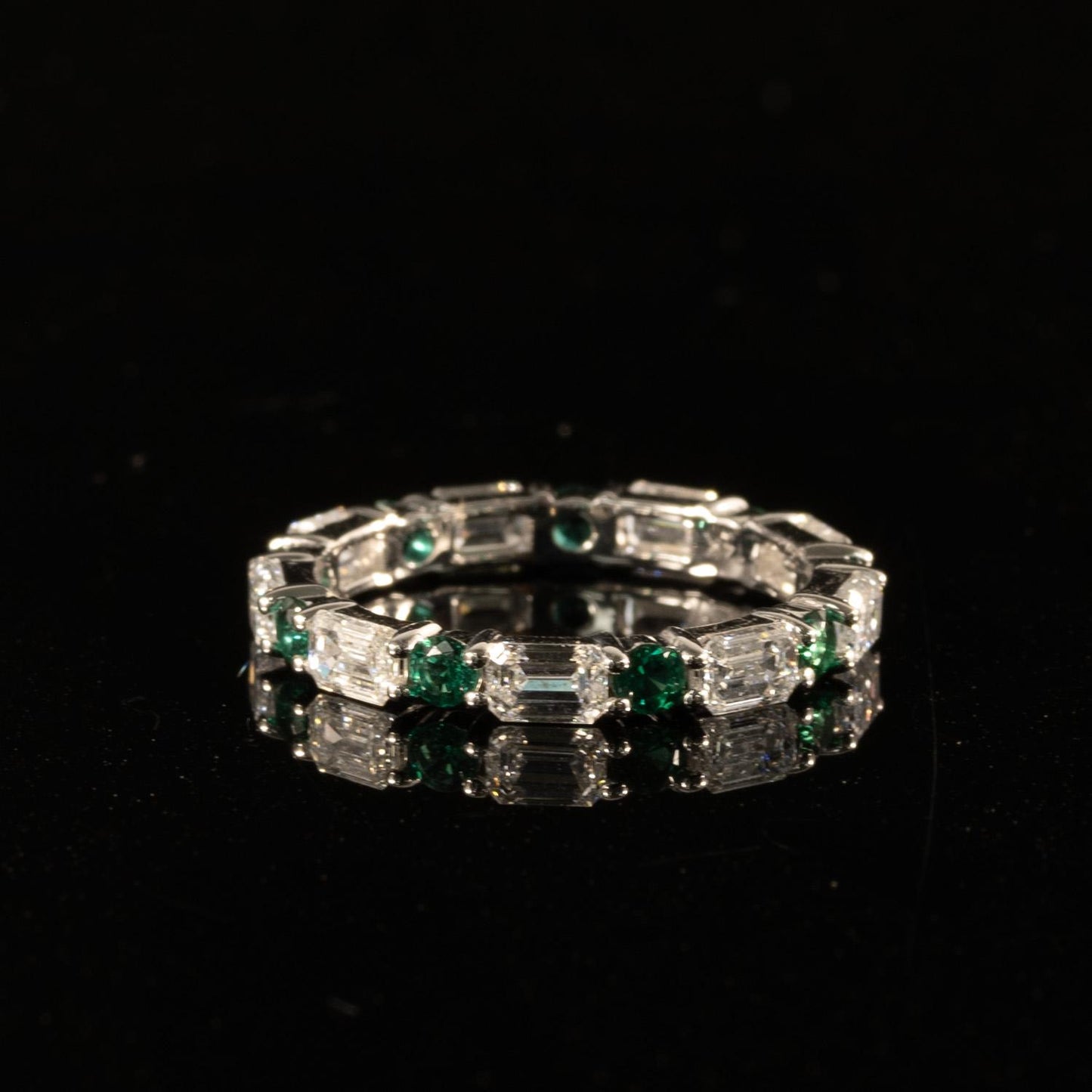 New 2.25ctw Lab Diamond & Emerald Eternity Band 14k White Gold Ring