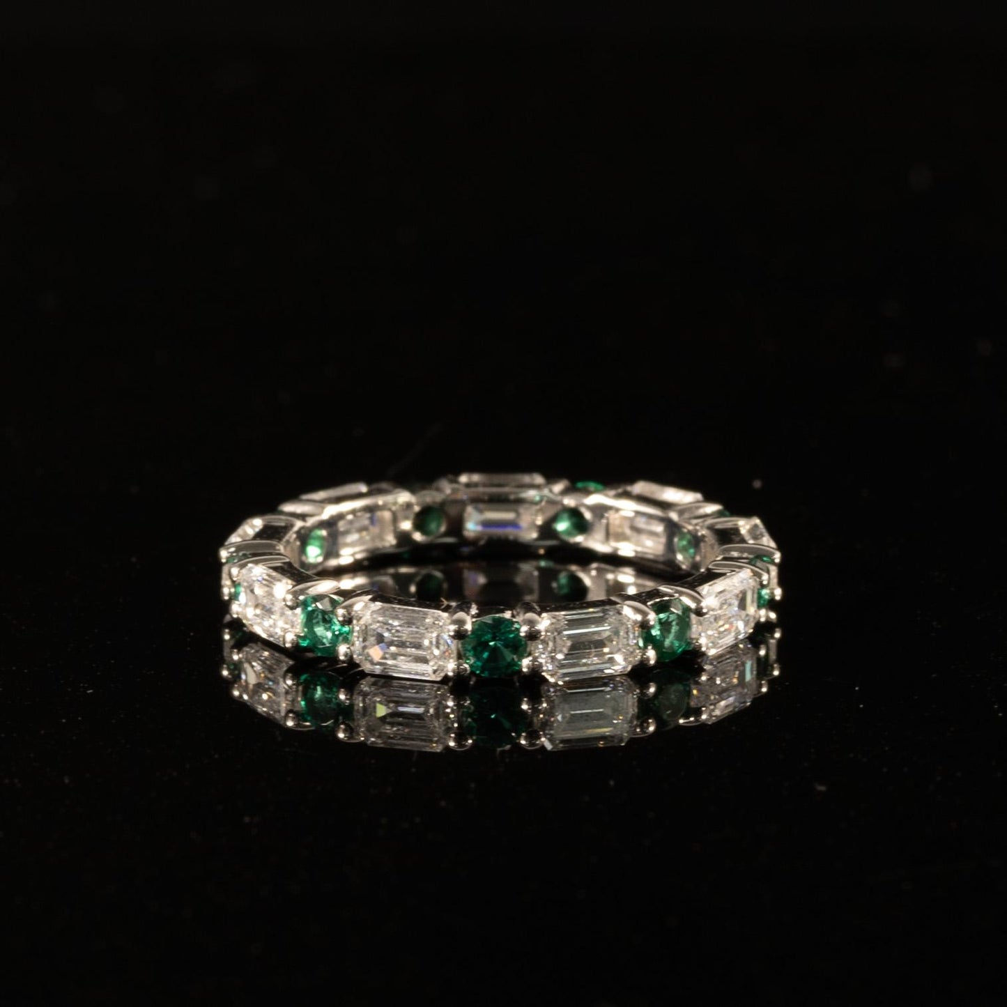 New 2.25ctw Lab Diamond & Emerald Eternity Band 14k White Gold Ring