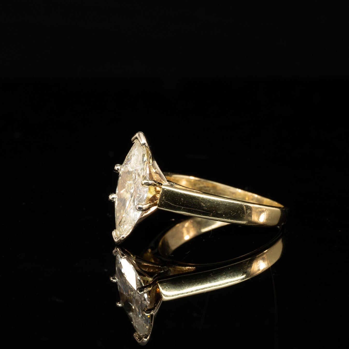 2.04 CT Marquise Cut Natural Diamond 14k Yellow Gold Solitaire Ring