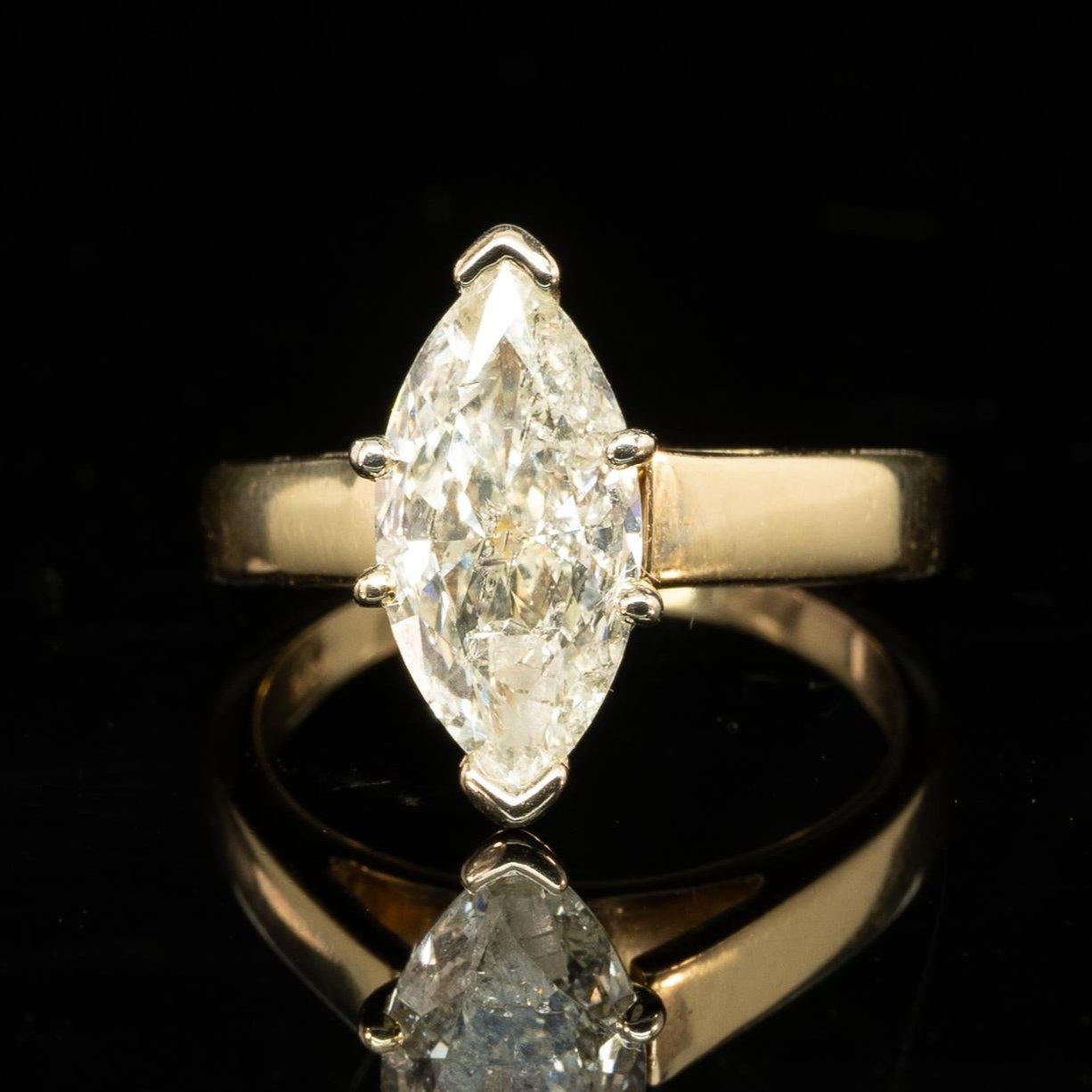 2.04 CT Marquise Cut Natural Diamond 14k Yellow Gold Solitaire Ring