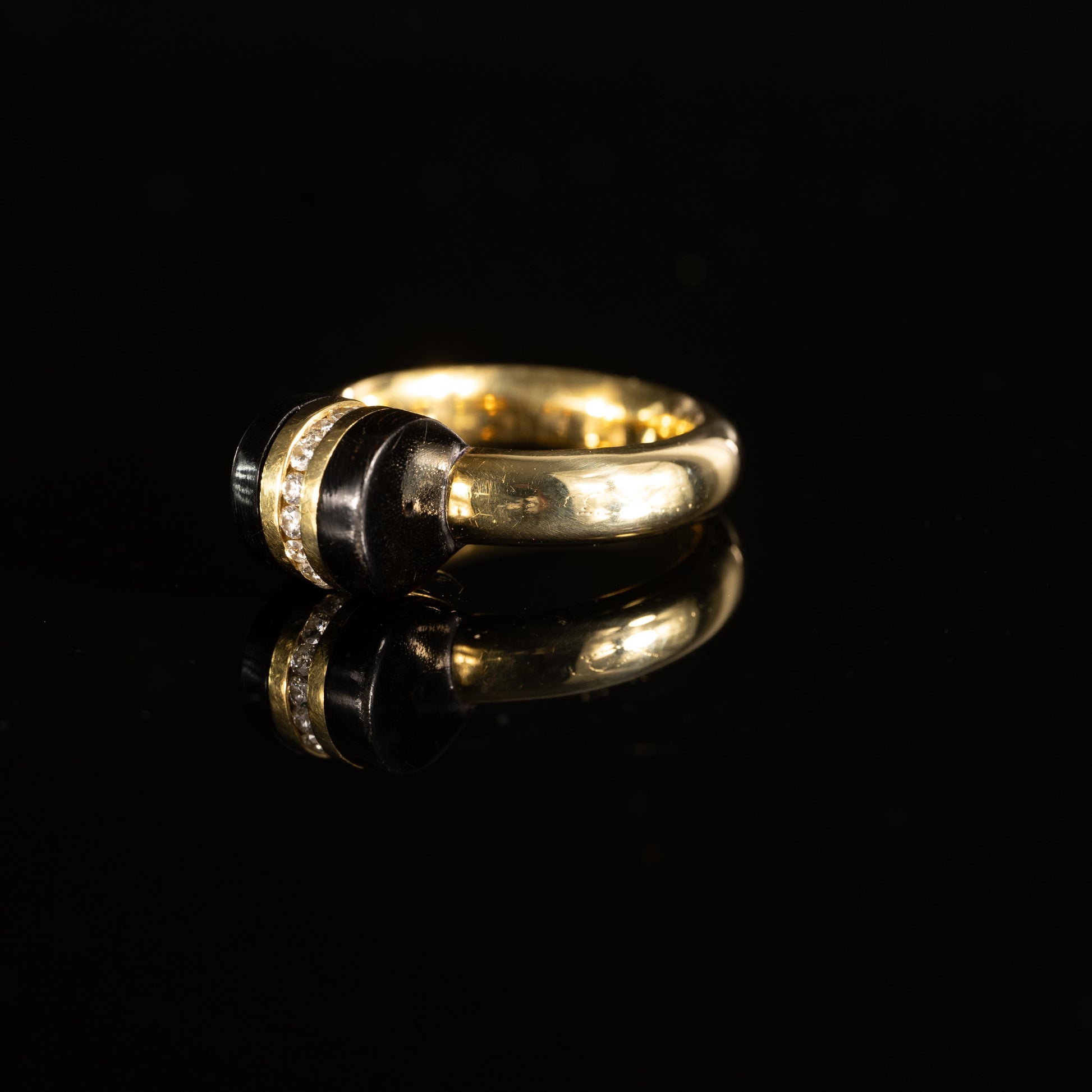 Bold Black Onyx and Diamond Statement Ring 18k Yellow Gold Ring