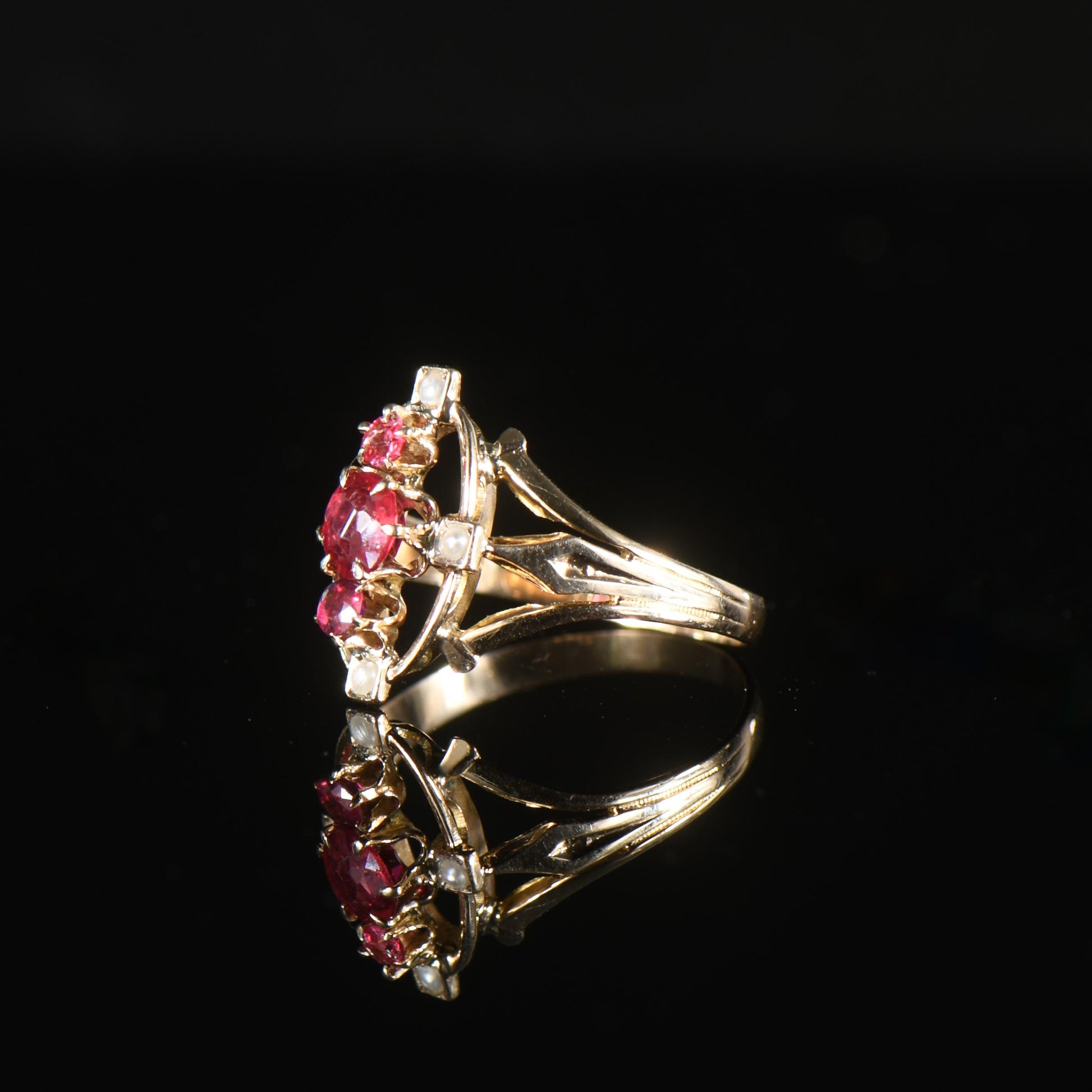 Victorian Garnet and Seed Pearl ring in 10k Yellow Gold