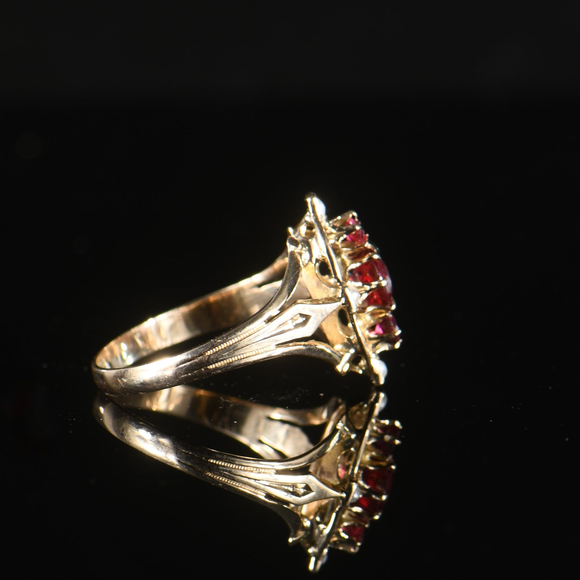 Victorian Garnet and Seed Pearl ring in 10k Yellow Gold