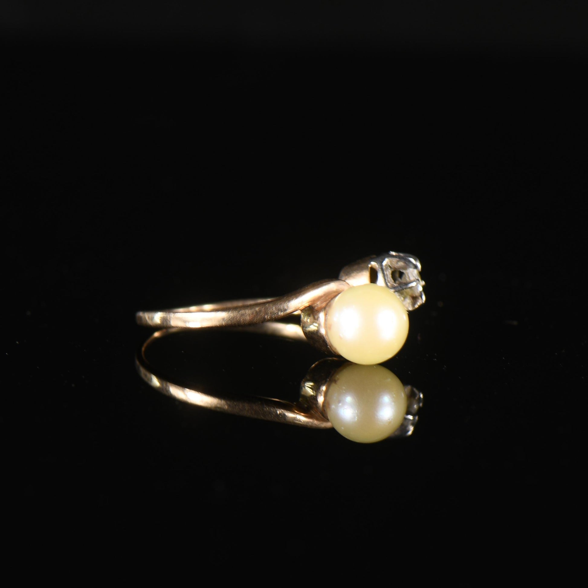 Edwardian Pearl & Diamond Toi et Moi Two Stone 14k Yellow Gold Ring