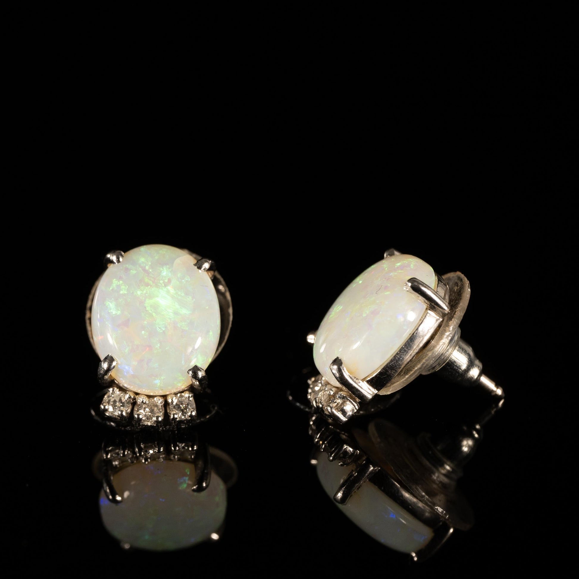 Vintage 5.52ctw Opal and Diamond Earrings in 14k White Gold