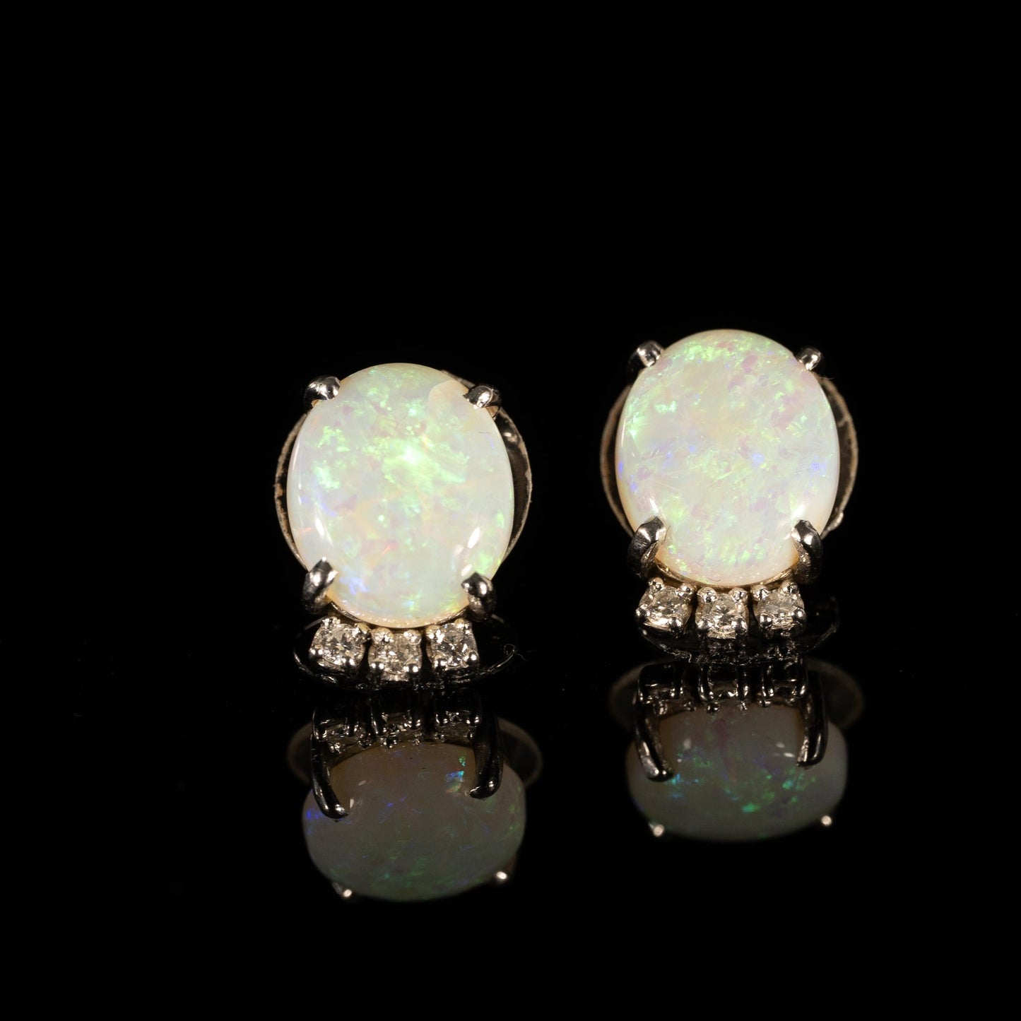 Vintage 5.52ctw Opal and Diamond Earrings in 14k White Gold