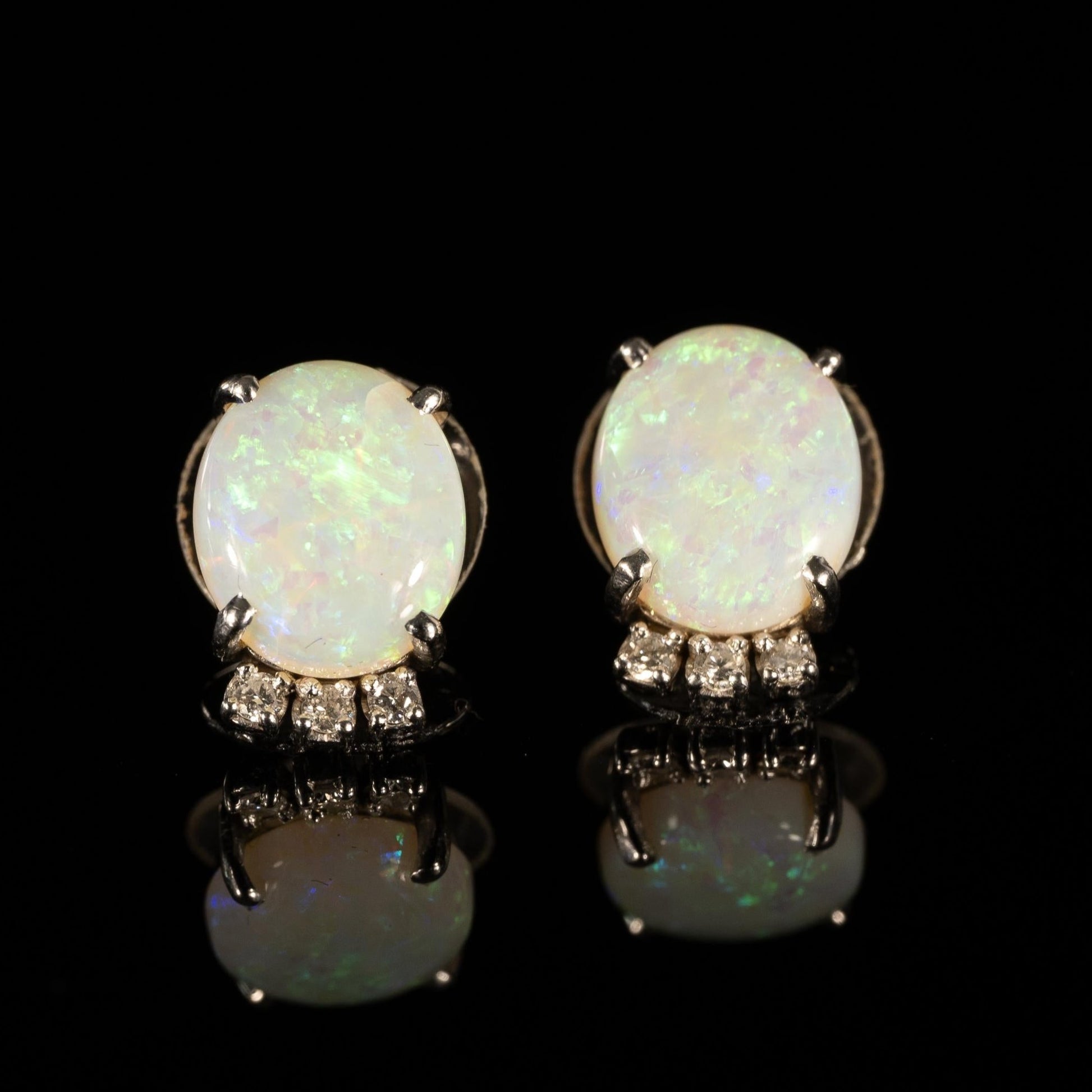 Vintage 5.52ctw Opal and Diamond Earrings in 14k White Gold