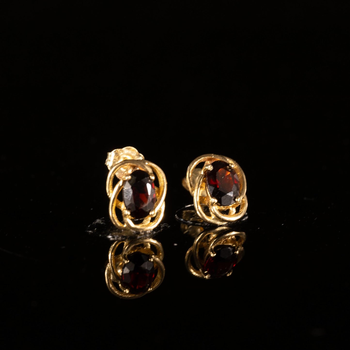 Garnet Oval Gemstone Stud Earrings in 14K Yellow Gold