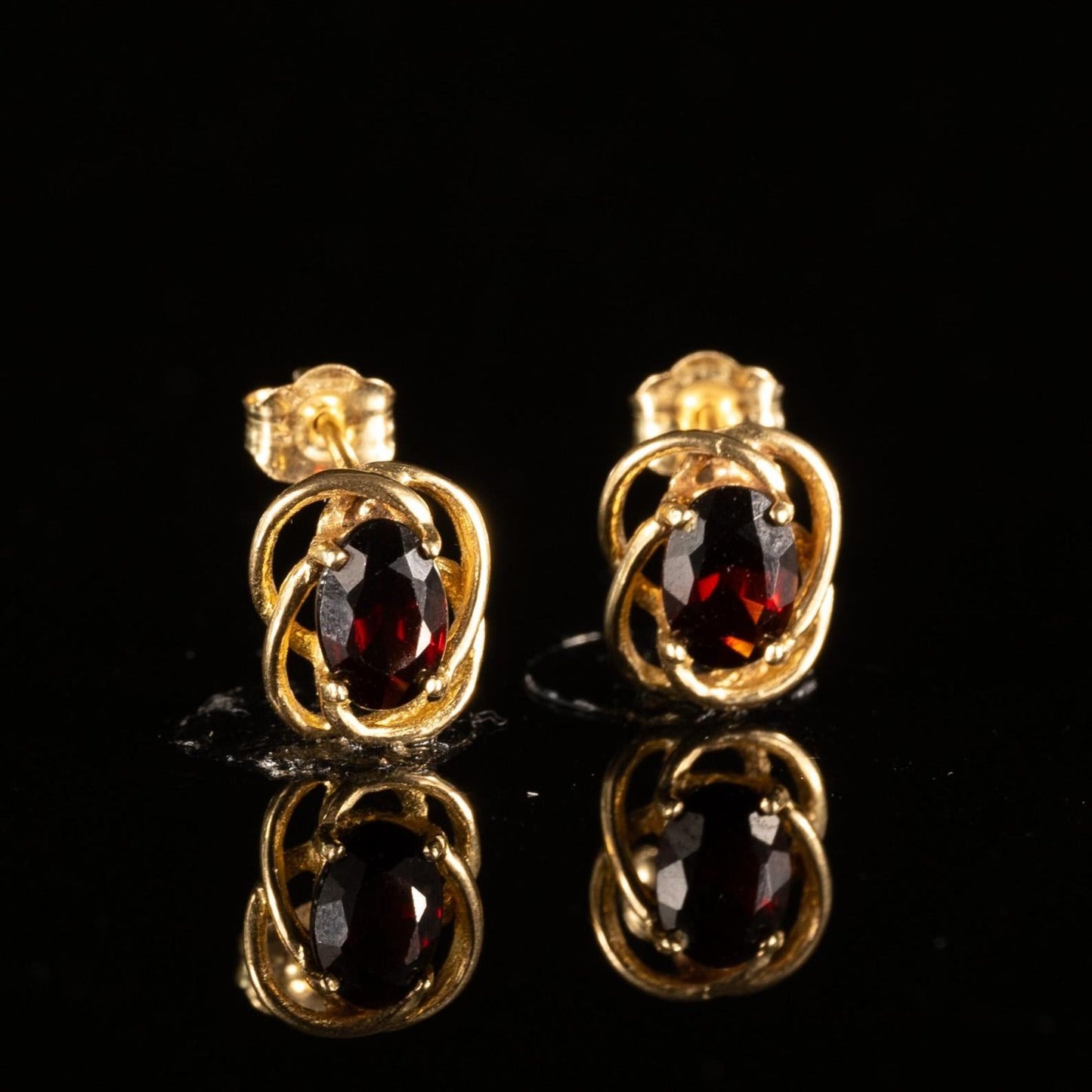 Garnet Oval Gemstone Stud Earrings in 14K Yellow Gold