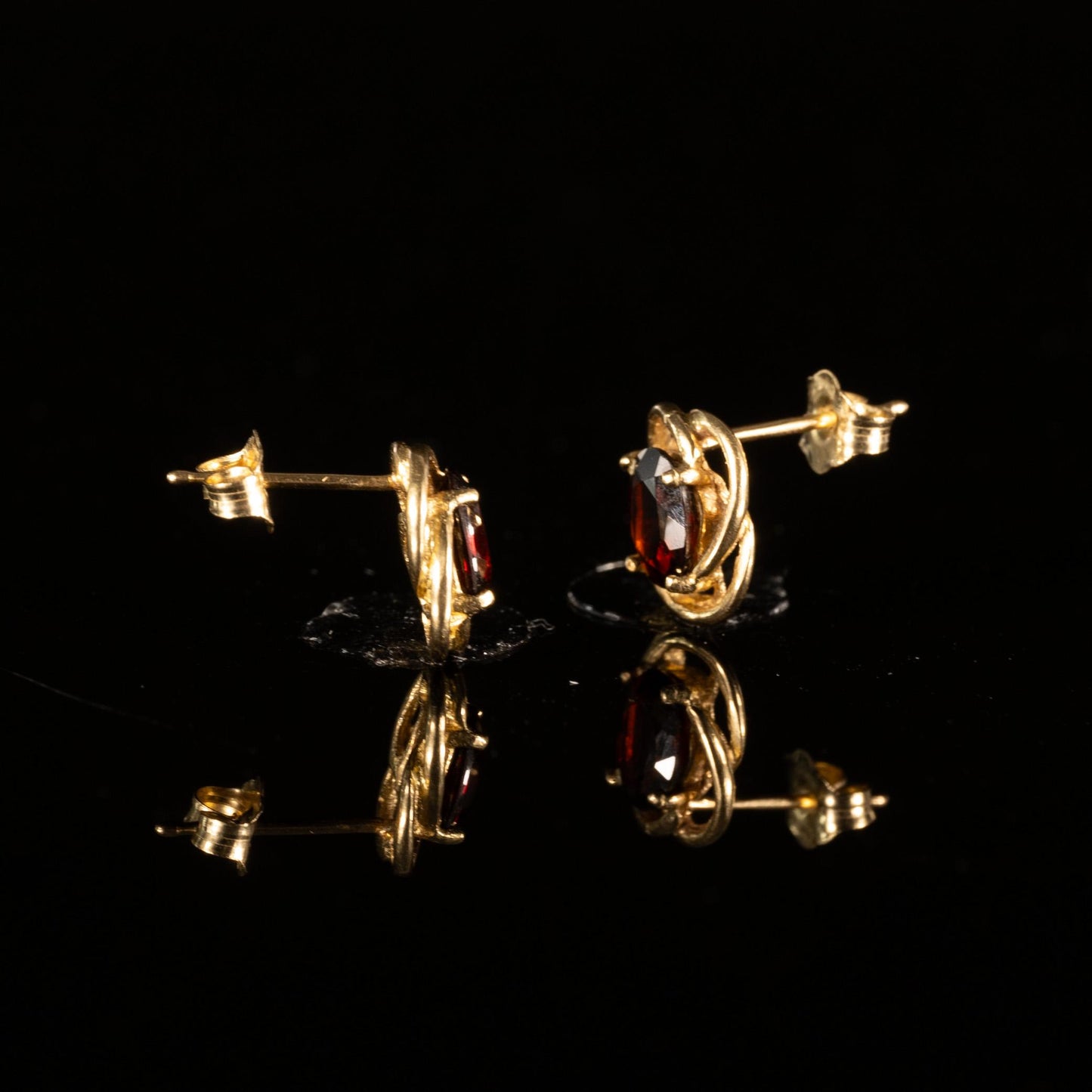 Garnet Oval Gemstone Stud Earrings in 14K Yellow Gold