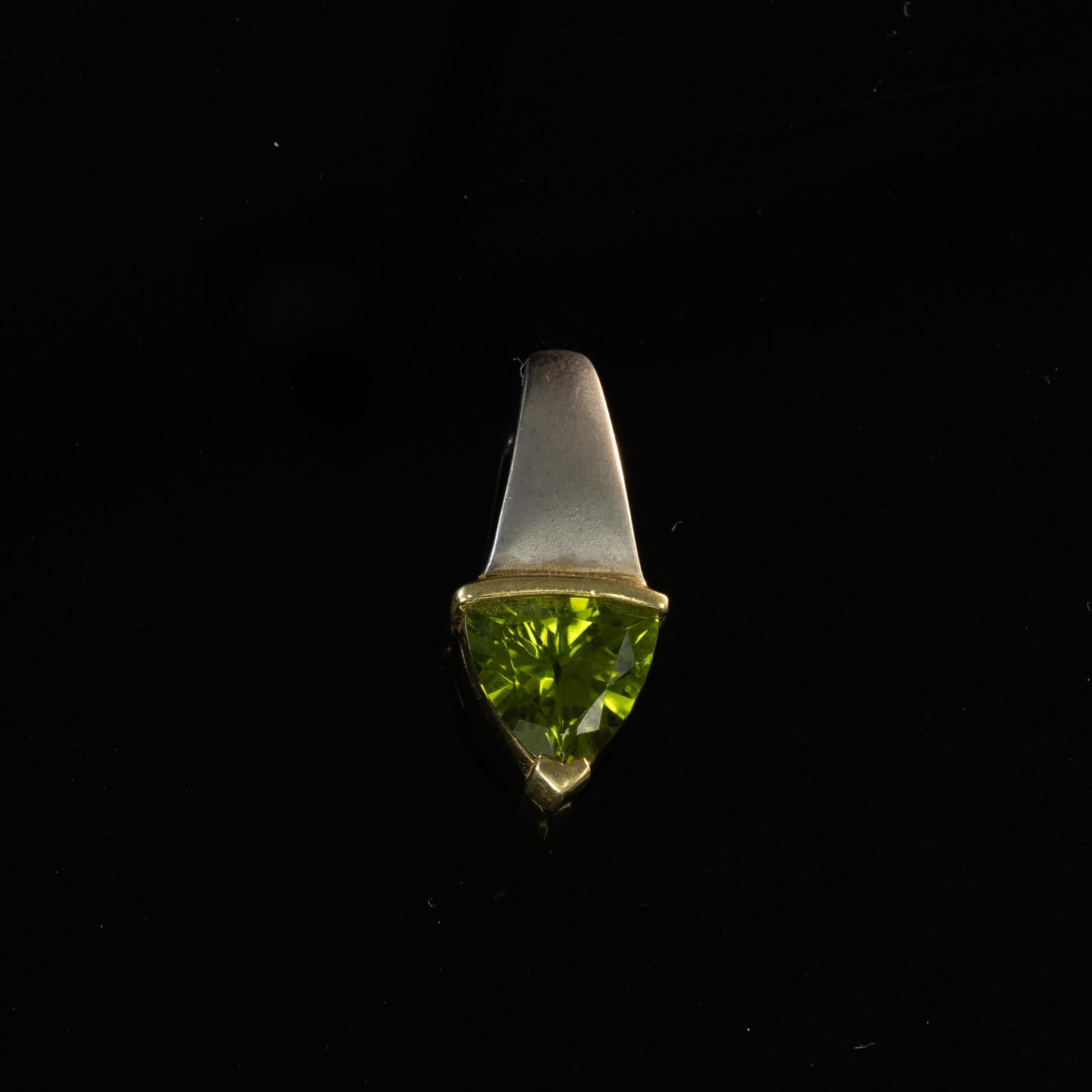 5ct Peridot Triangle 14 and 18k White and Yellow Gold Pendant