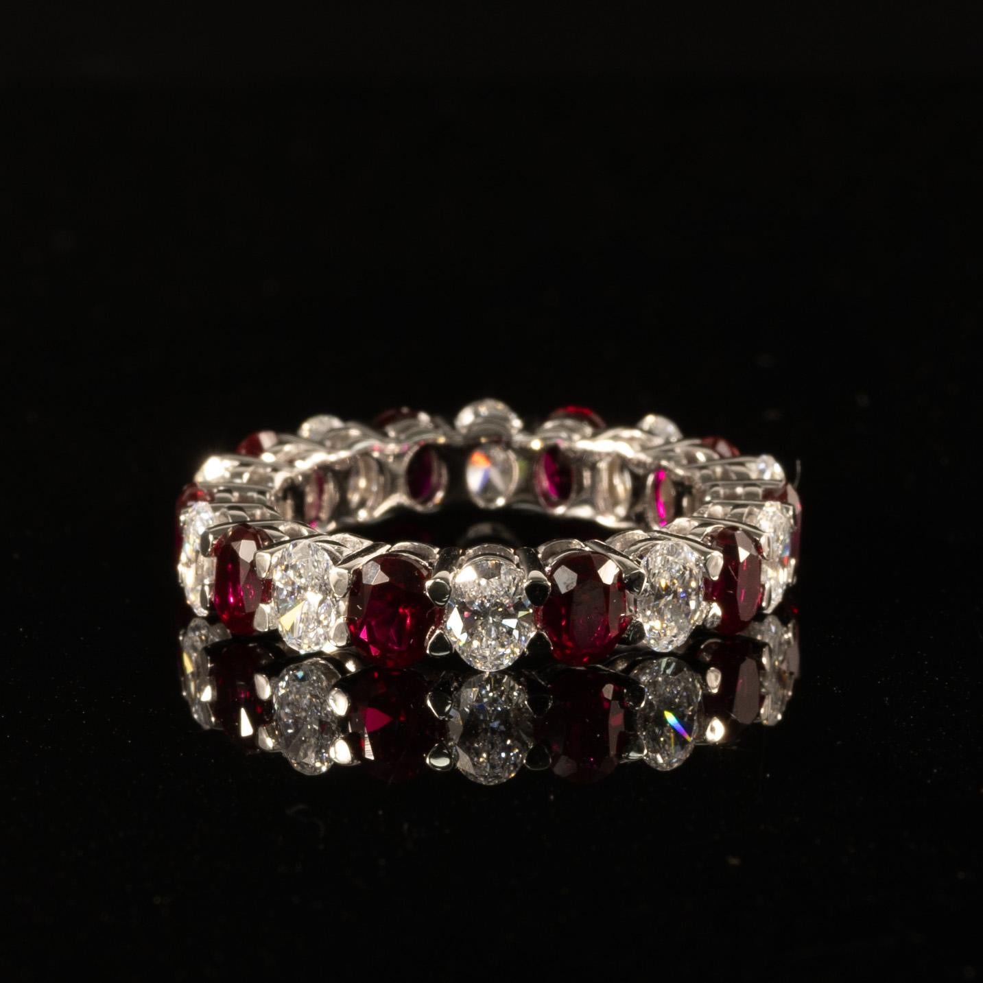 New 5.25ctw Lab Diamond & Ruby Oval Gemstone Eternity Band 14k White Gold Ring