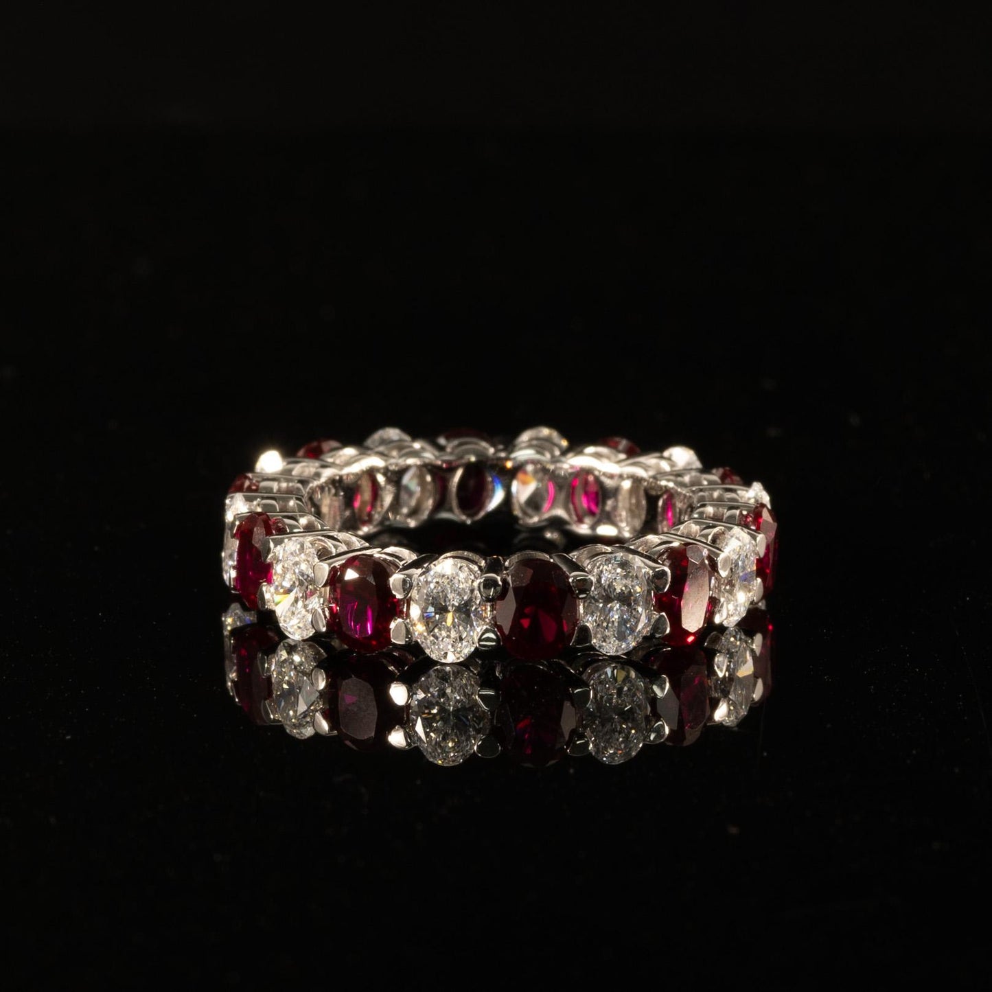 New 5.25ctw Lab Diamond & Ruby Oval Gemstone Eternity Band 14k White Gold Ring